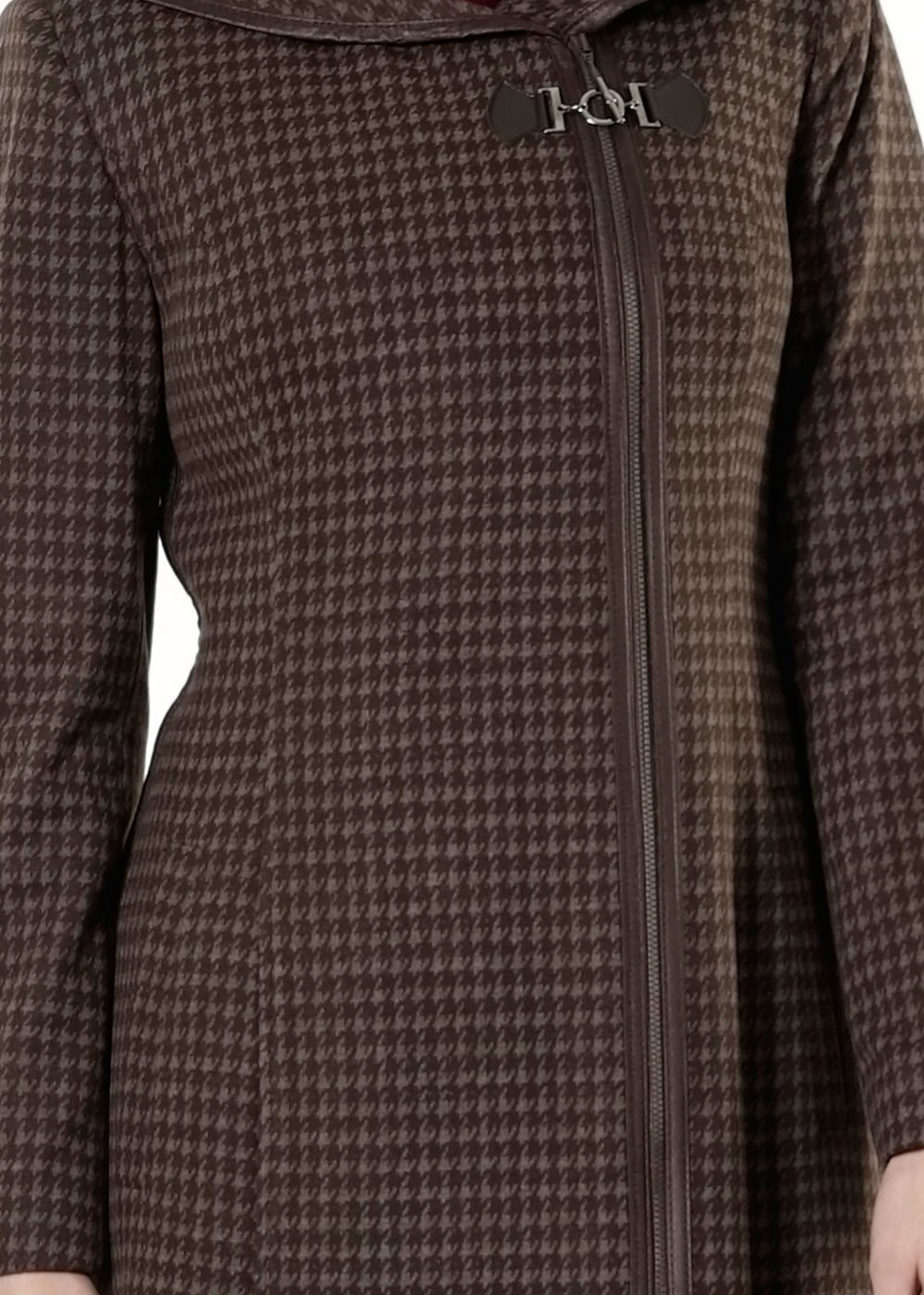 Tesettür giyim VİZON KAZAYAĞI DESENLİ MANTO 9441 