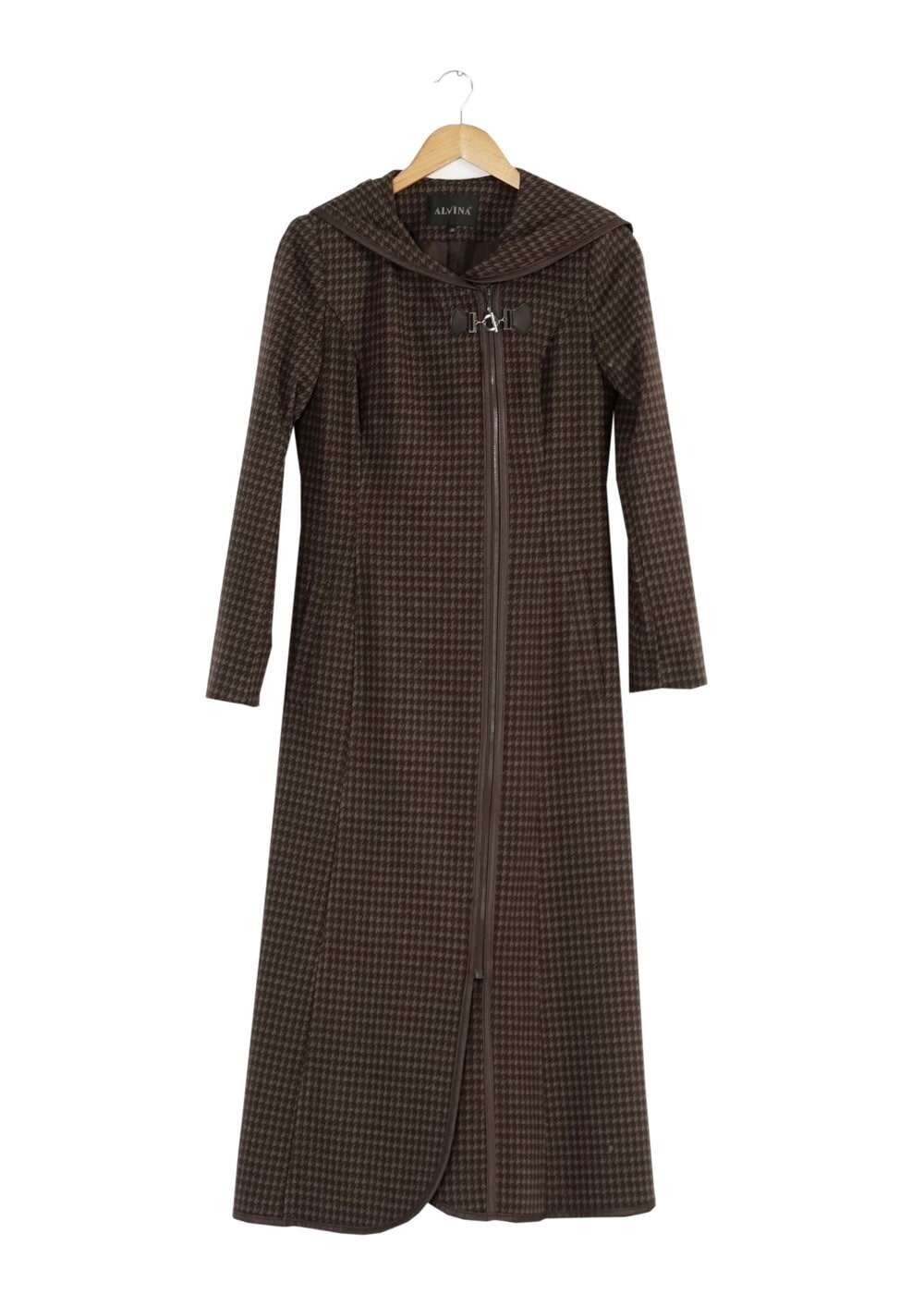 Tesettür giyim VİZON KAZAYAĞI DESENLİ MANTO 9441 