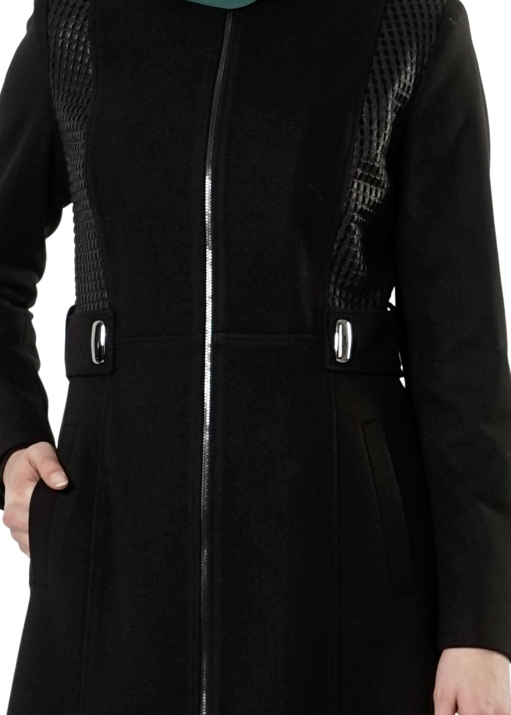 Tesettür giyim SİYAH FERMUARLI MANTO 9442 