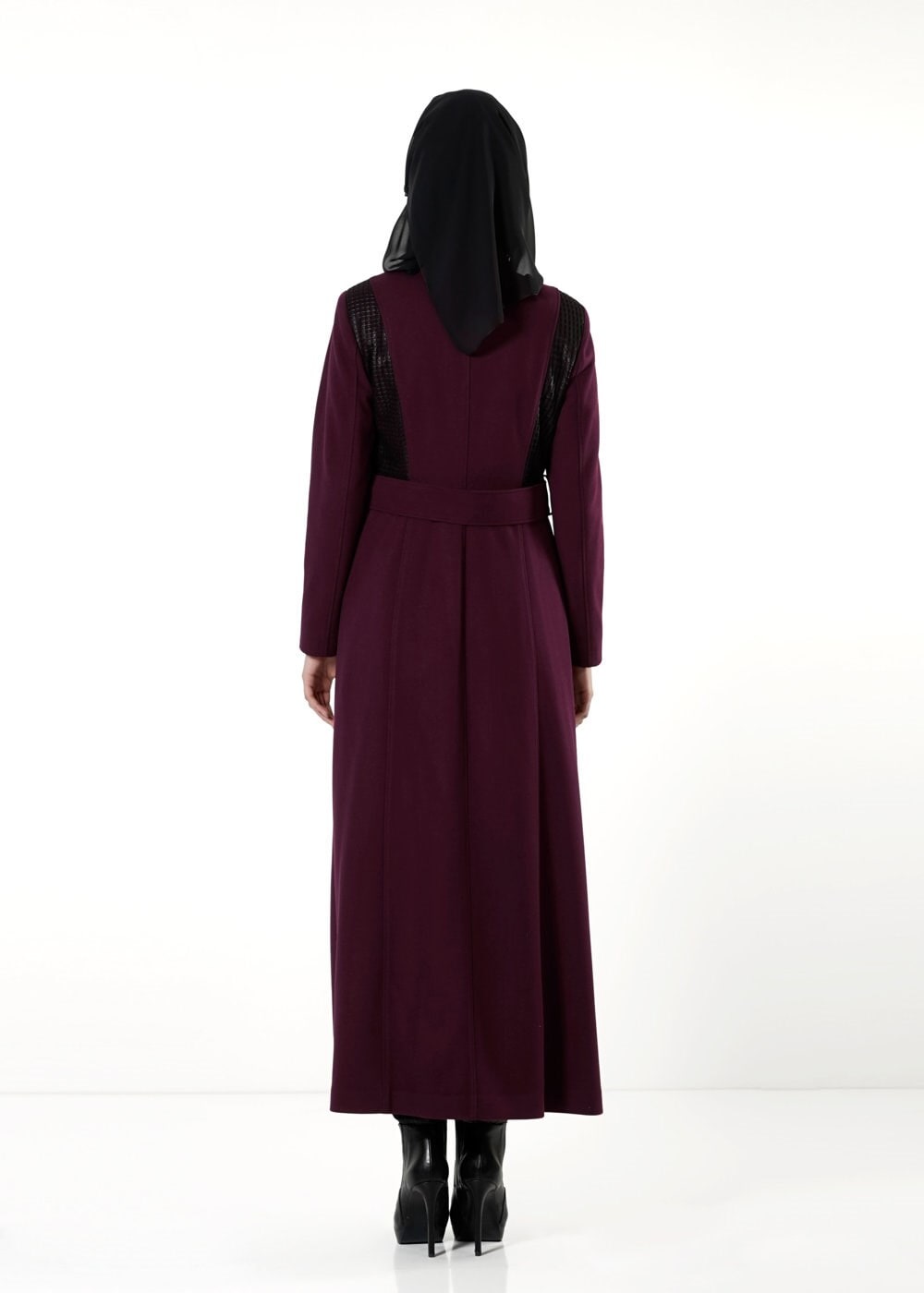 Tesettür giyim BORDO FERMUARLI MANTO 9442 