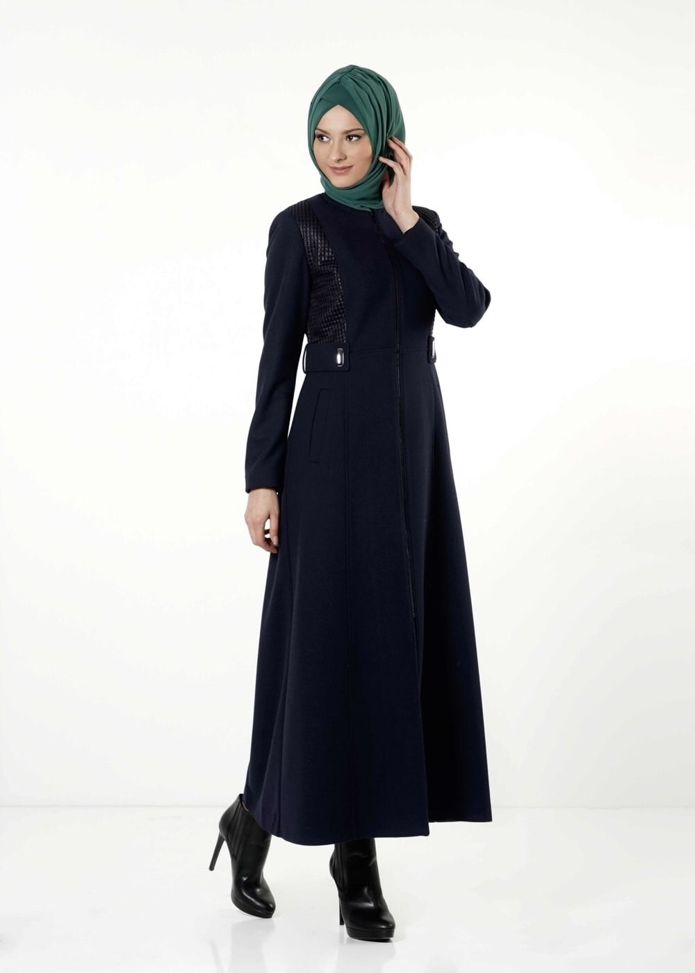Tesettür giyim LACİVERT FERMUARLI MANTO 9442 