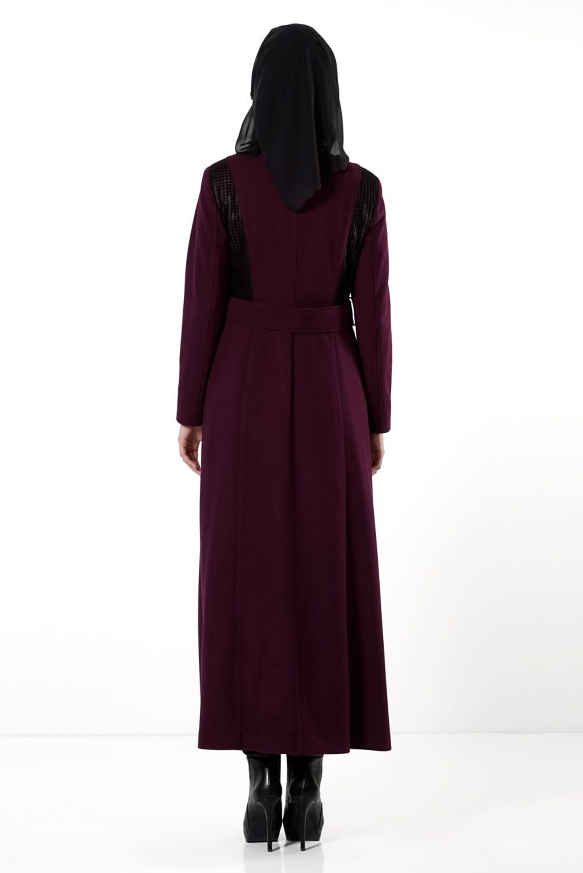 Tesettür giyim BORDO FERMUARLI MANTO 9442 