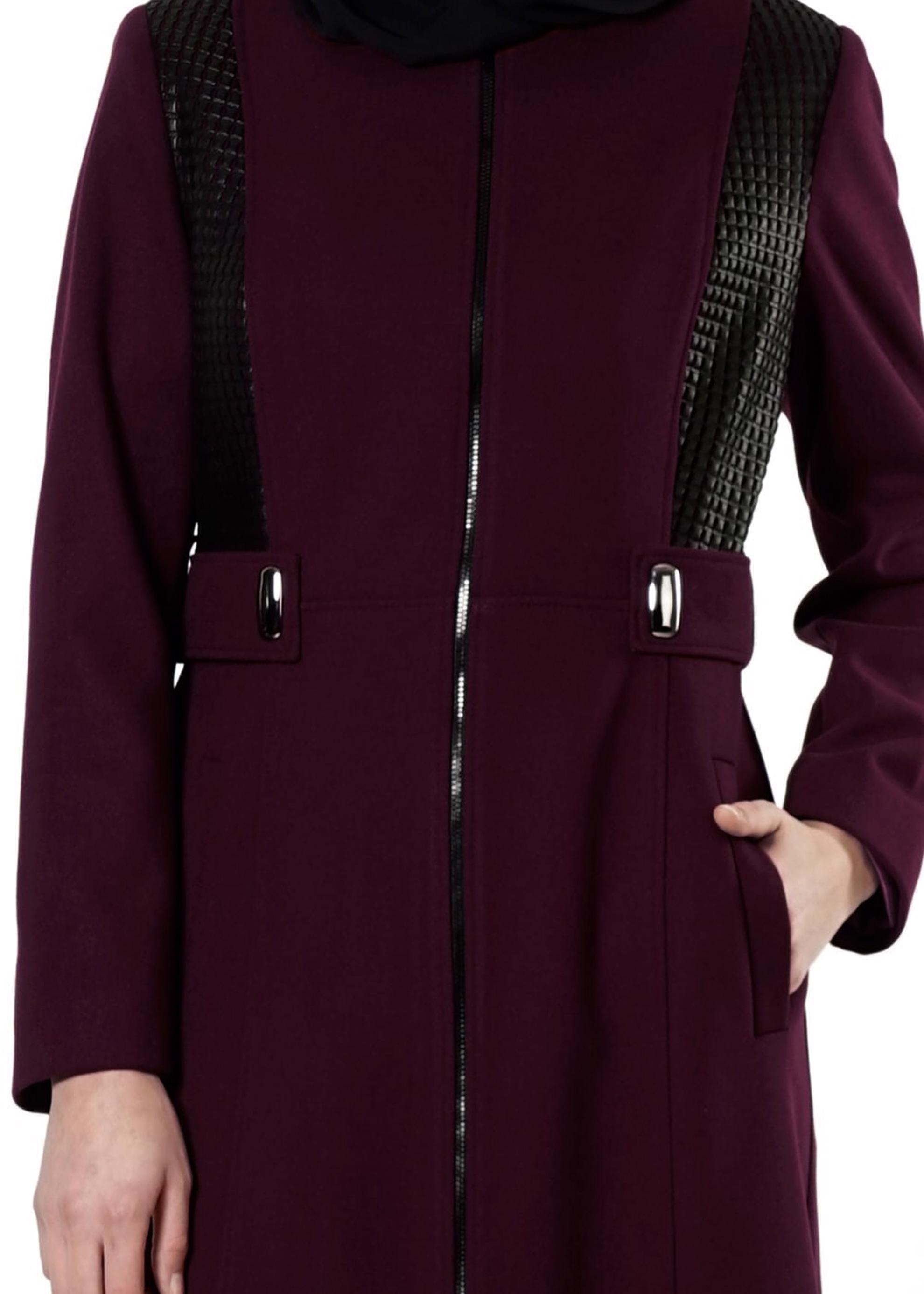 Tesettür giyim BORDO FERMUARLI MANTO 9442 