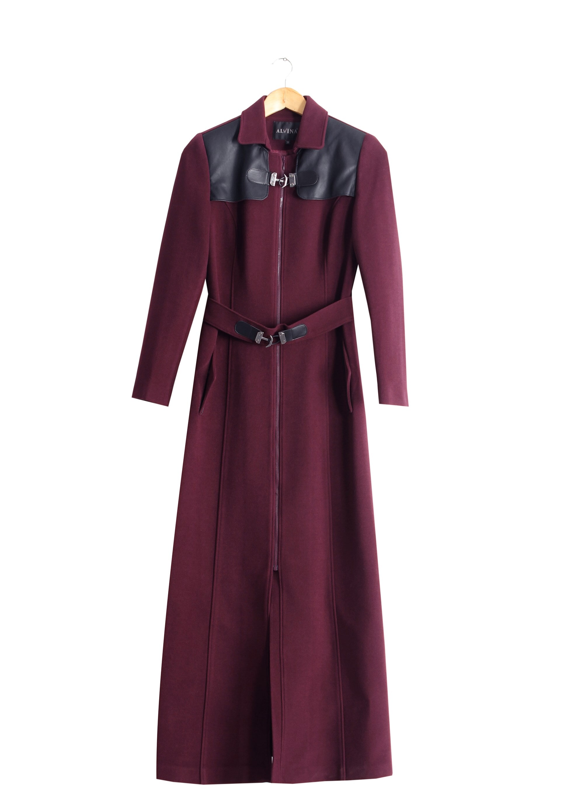 Tesettür giyim MÜRDÜM DERİ DETAYLI FERMUARLI MANTO 9444 