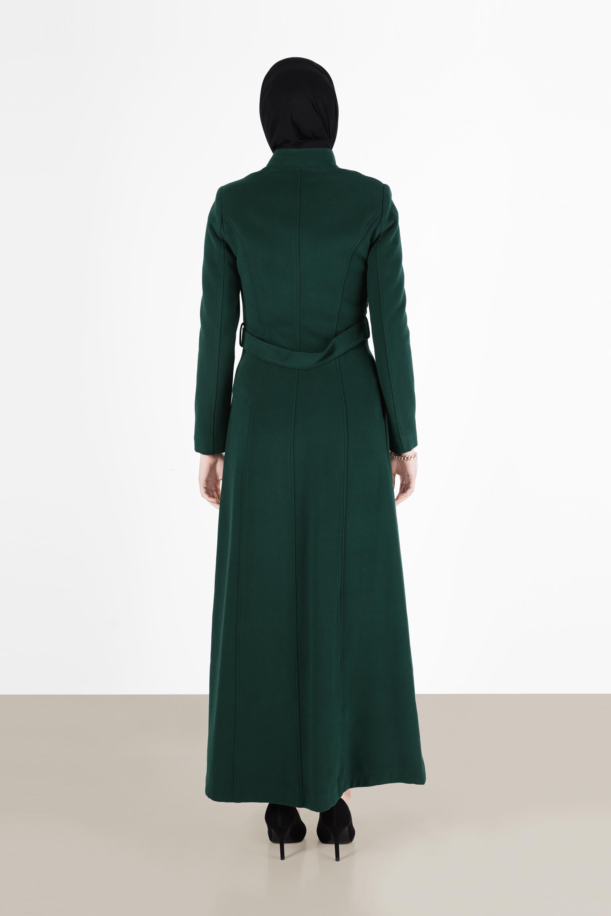 Tesettür giyim YEŞİL SİM DETAYLI FERMUARLI MANTO 9380-1 