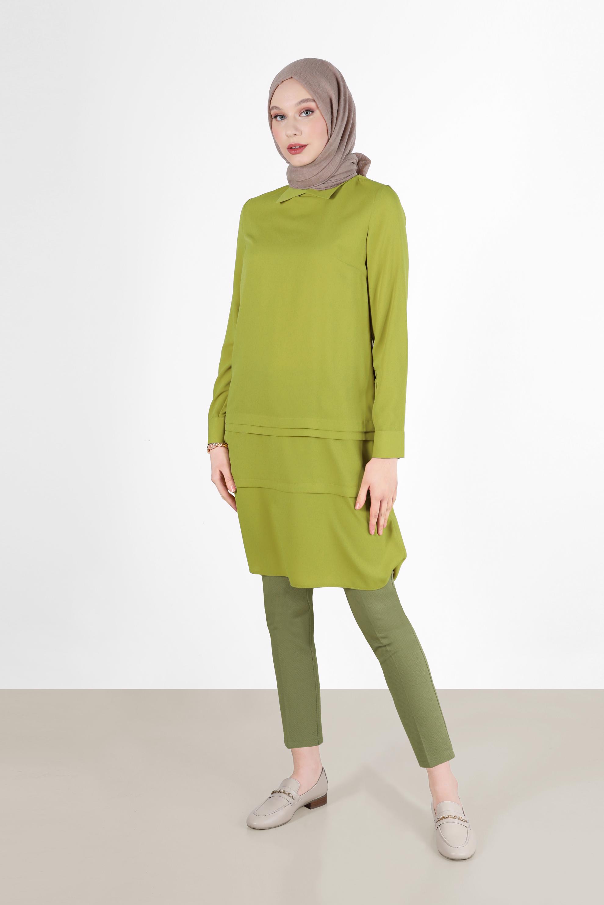 Tesettür giyim YEŞİL BORU PAÇA PANTOLON 7899 