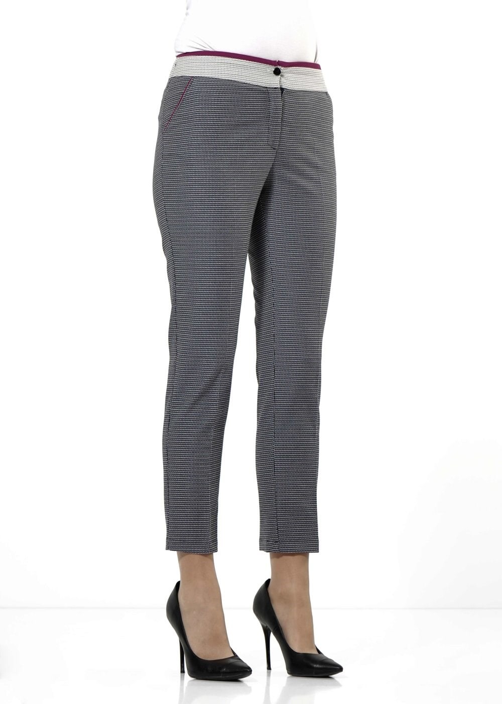 Tesettür giyim LACİVERT BİYE DETAYLI DESENLİ CEPLİ PANTOLON 7905 