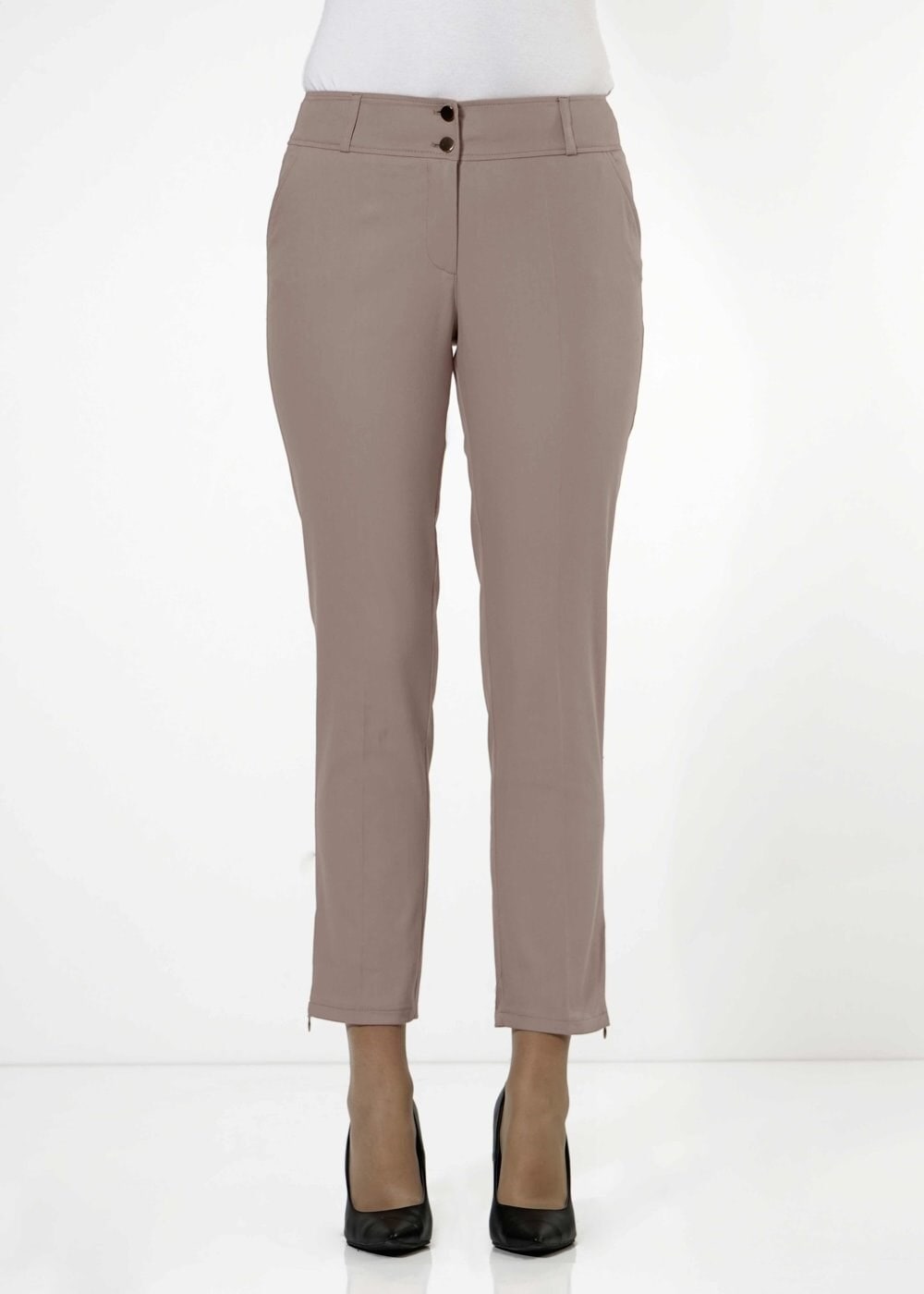 Tesettür giyim BEJ PAÇASI FERMUAR DETAYLI PANTOLON 7917 