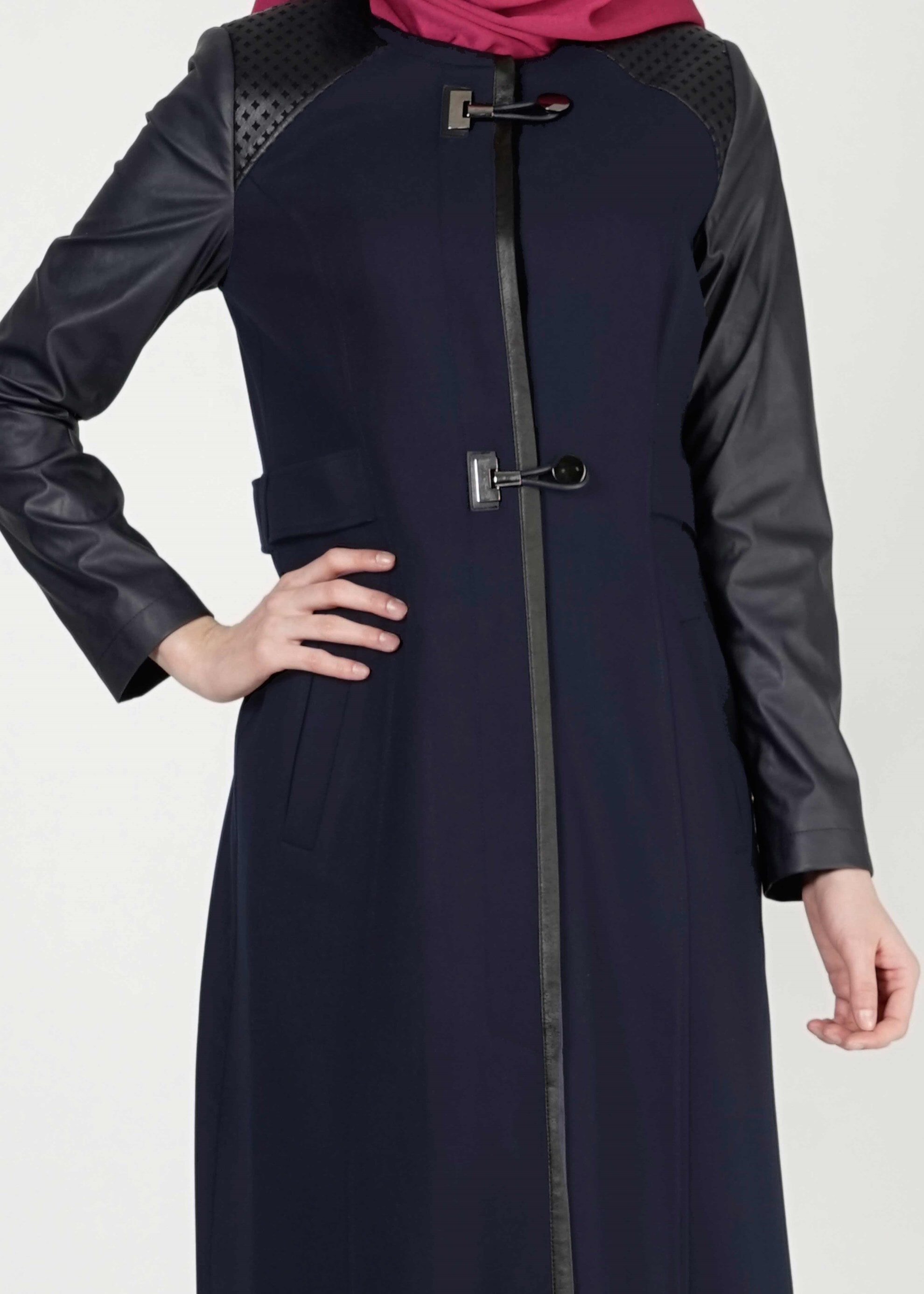 Tesettür giyim LACİVERT FERMUARLI TOKALI PARDESÜ 1600