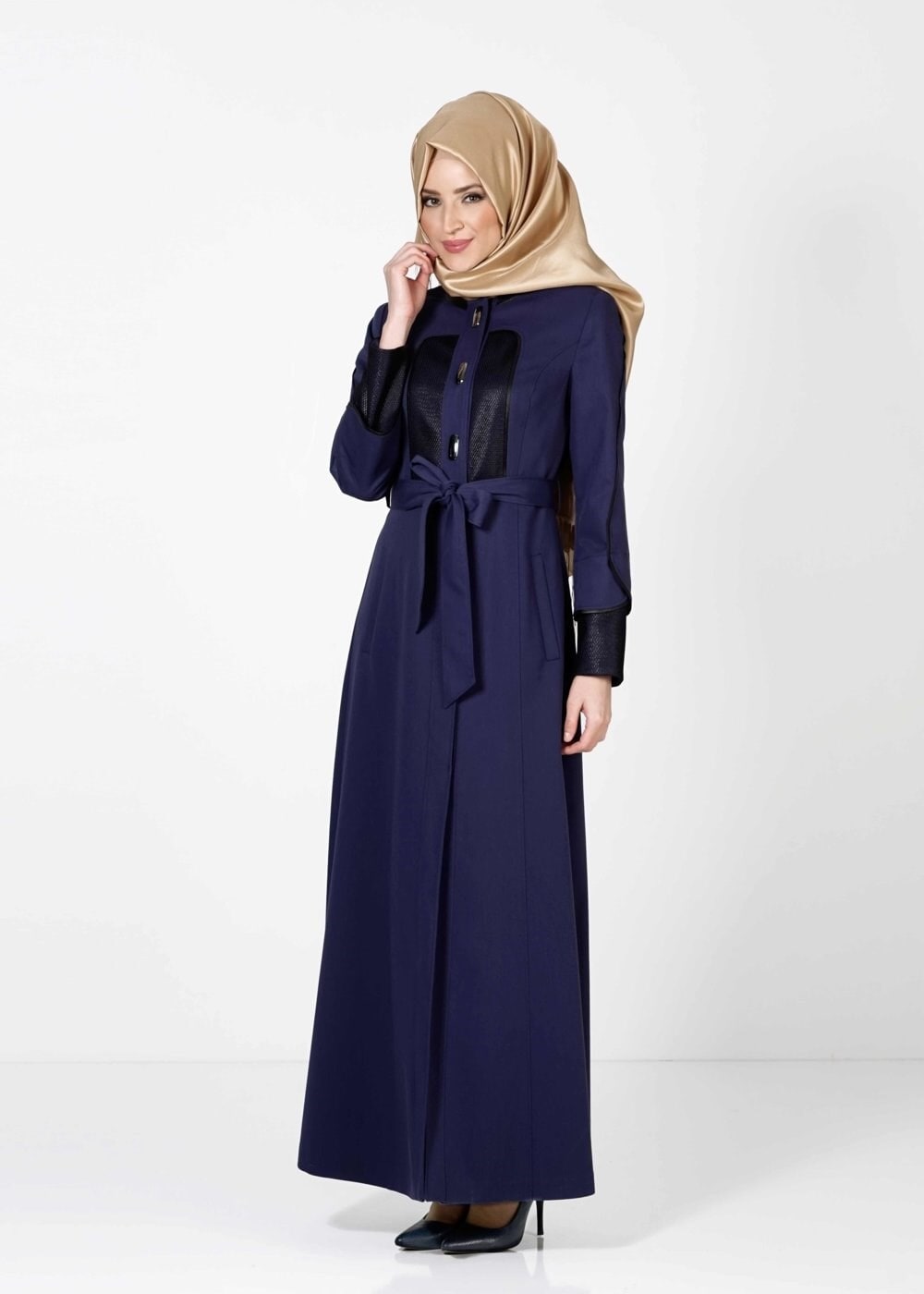 Tesettür giyim LACİVERT KUŞAKLI PARDESÜ 1602 