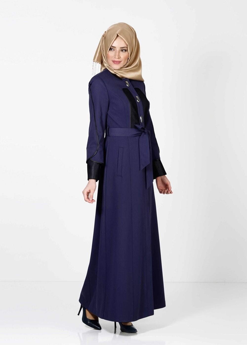 Tesettür giyim LACİVERT KUŞAKLI PARDESÜ 1602 