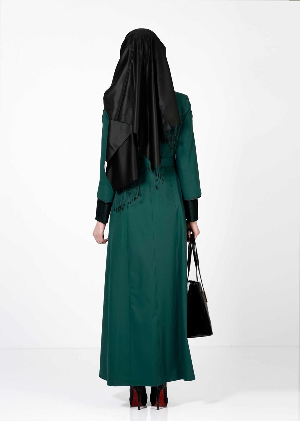 Tesettür giyim YEŞİL KUŞAKLI PARDESÜ 1602 