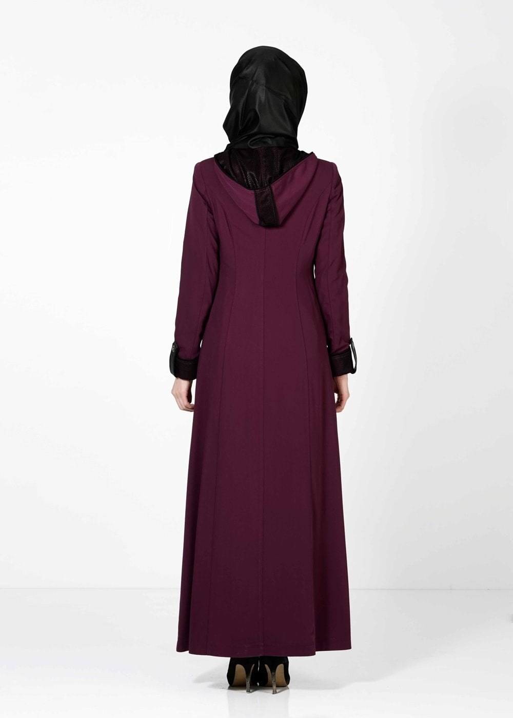 Tesettür giyim MOR KAPÜŞONLU FERMUARLI PARDESÜ 1607 