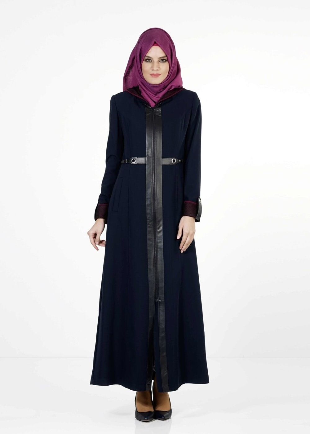 Tesettür giyim LACİVERT KAPÜŞONLU FERMUARLI PARDESÜ 1607 