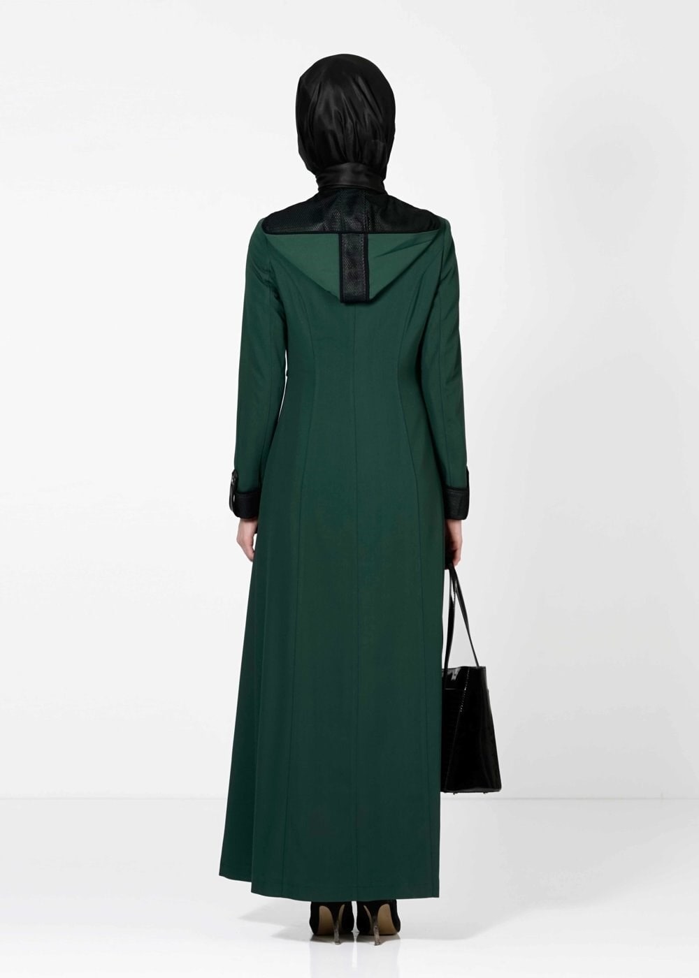 Tesettür giyim YEŞİL KAPÜŞONLU FERMUARLI PARDESÜ 1607 