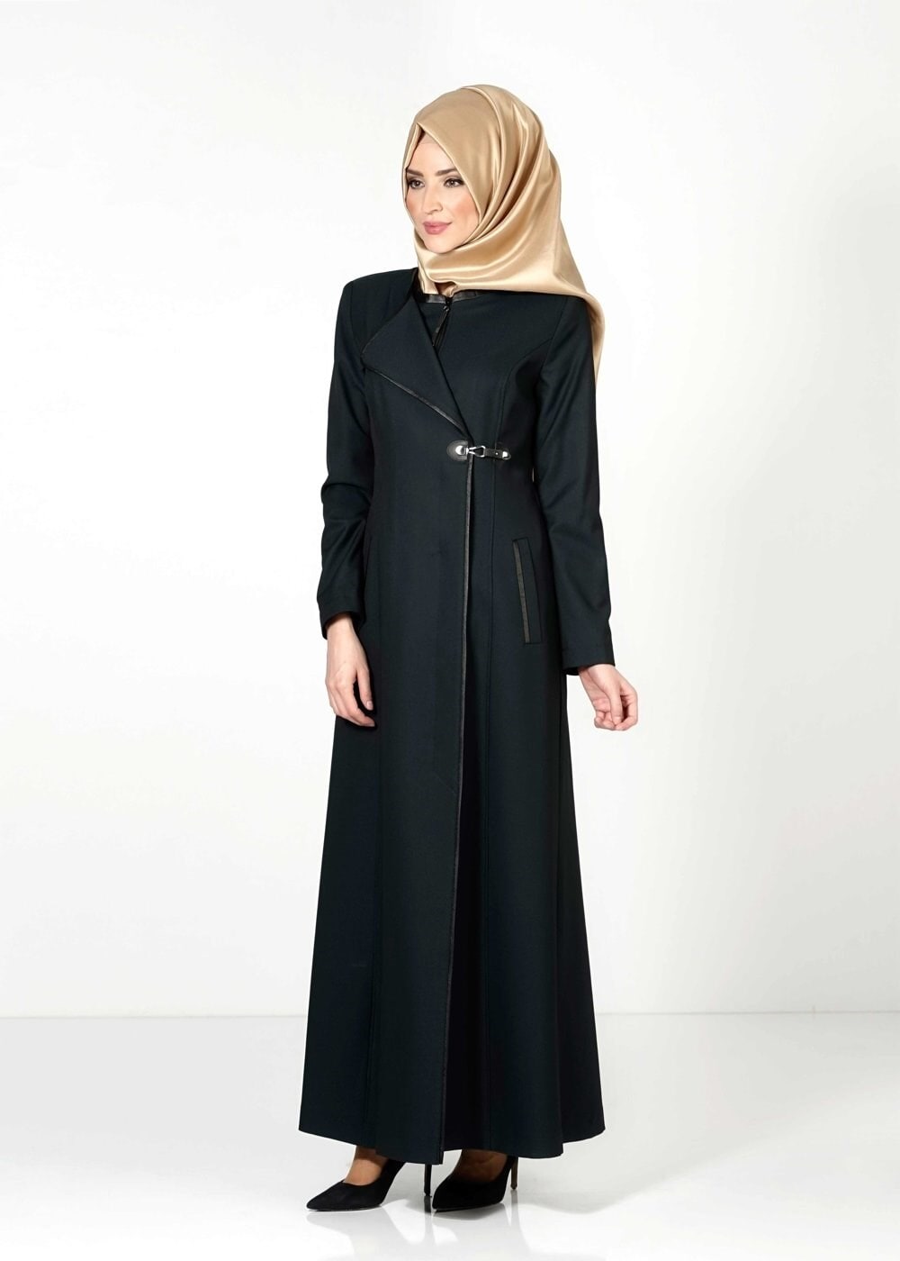 Tesettür giyim YEŞİL ÖNÜ TOKALI PARDESÜ 1608 