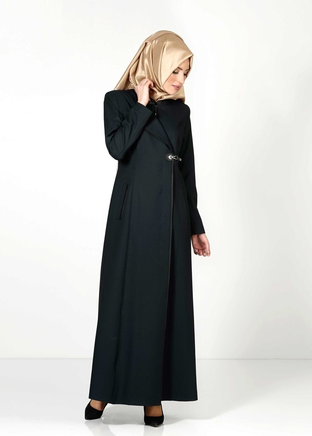 Tesettür giyim YEŞİL ÖNÜ TOKALI PARDESÜ 1608 