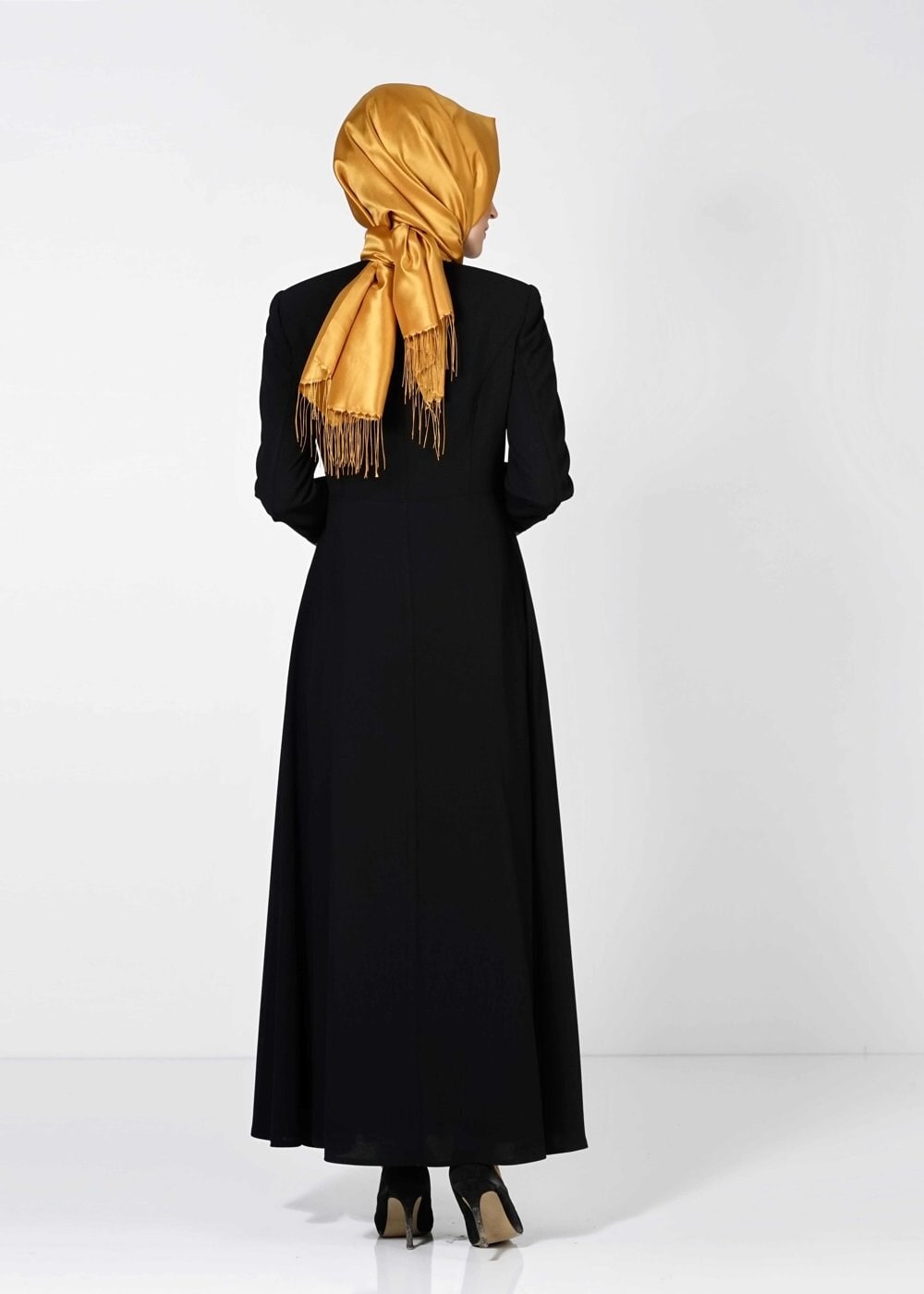 Tesettür giyim SİYAH KARE DESENLİ FERMUARLI PARDESÜ 1615 