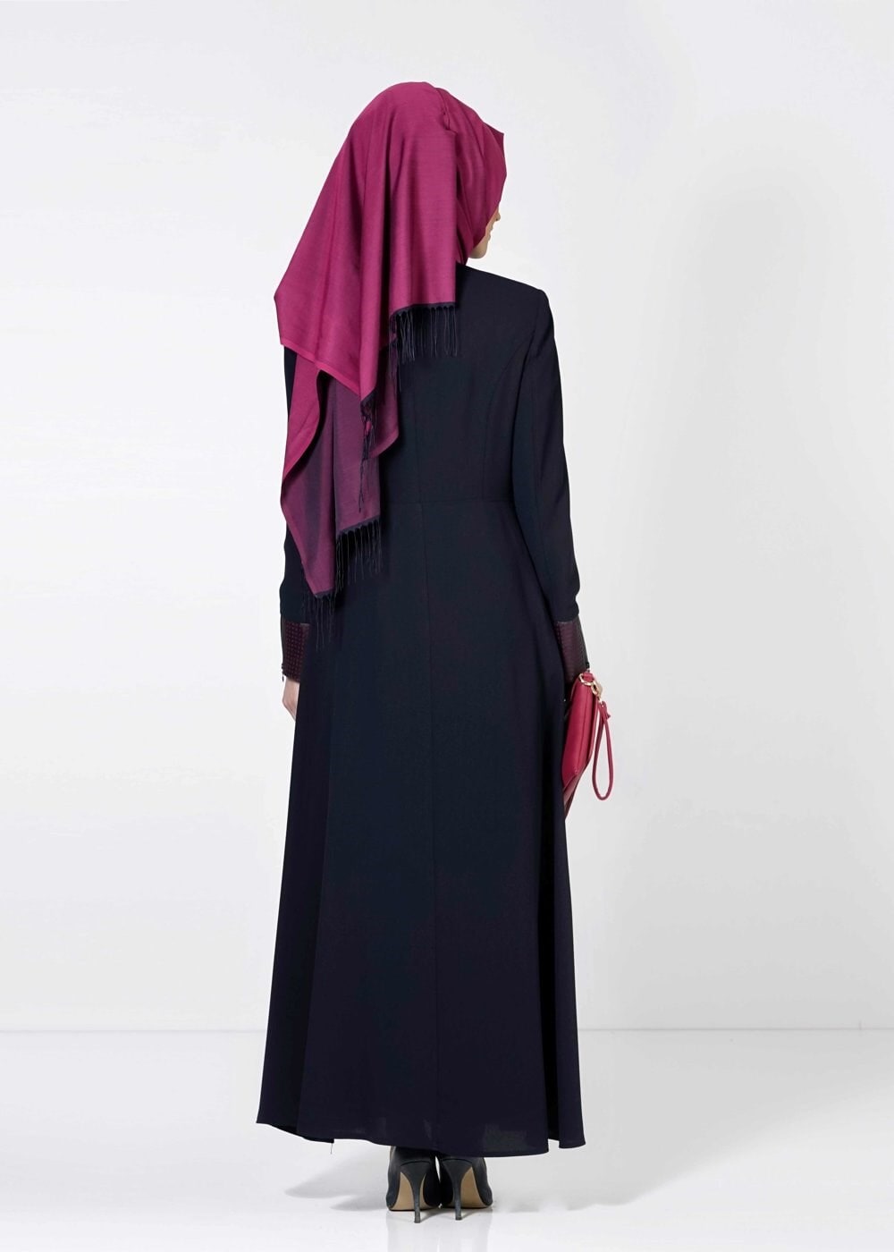 Tesettür giyim LACİVERT KARE DESENLİ FERMUARLI PARDESÜ 1615 