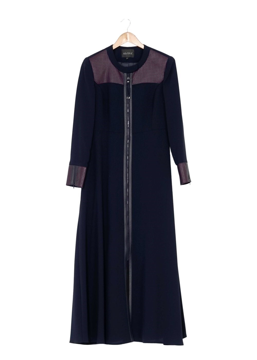 Tesettür giyim LACİVERT KARE DESENLİ FERMUARLI PARDESÜ 1615 