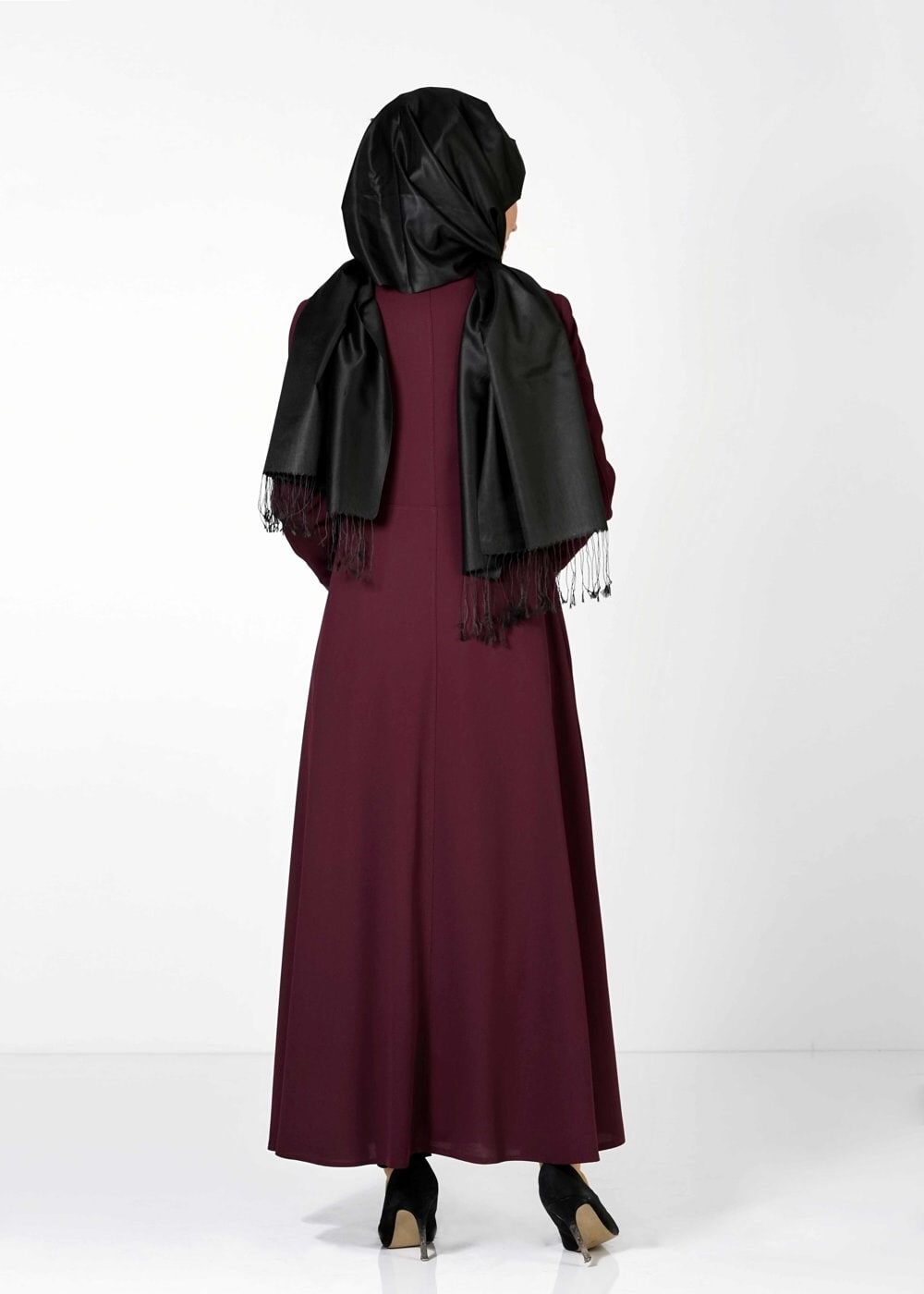 Tesettür giyim MÜRDÜM KARE DESENLİ FERMUARLI PARDESÜ 1615 