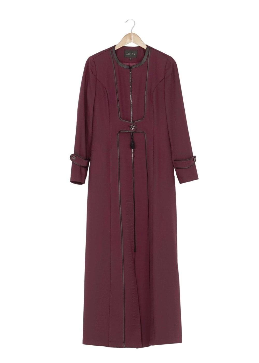 Tesettür giyim BORDO FERMUARLI DÜĞME DETAYLI PARDESÜ 1619 