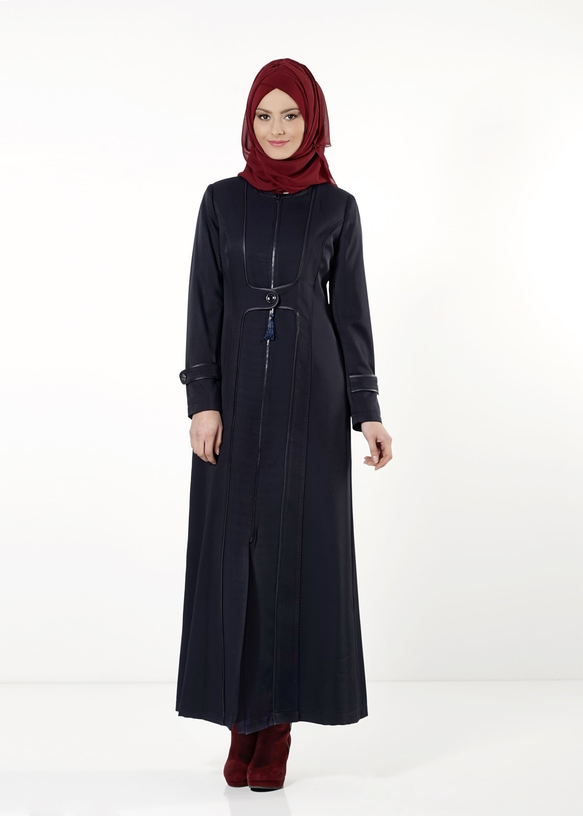 Tesettür giyim LACİVERT FERMUARLI DÜĞME DETAYLI PARDESÜ 1619 