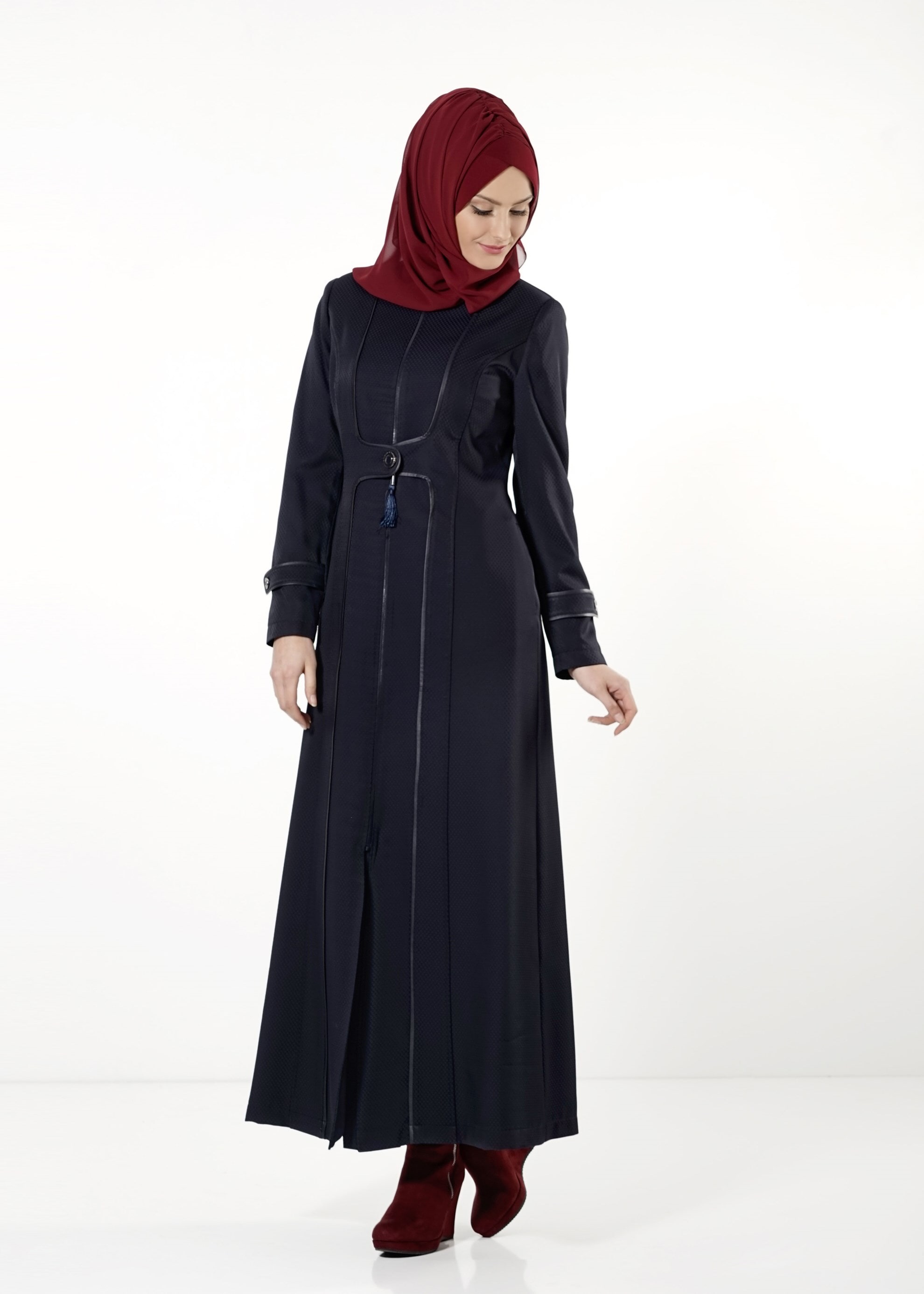 Tesettür giyim LACİVERT FERMUARLI DÜĞME DETAYLI PARDESÜ 1619 