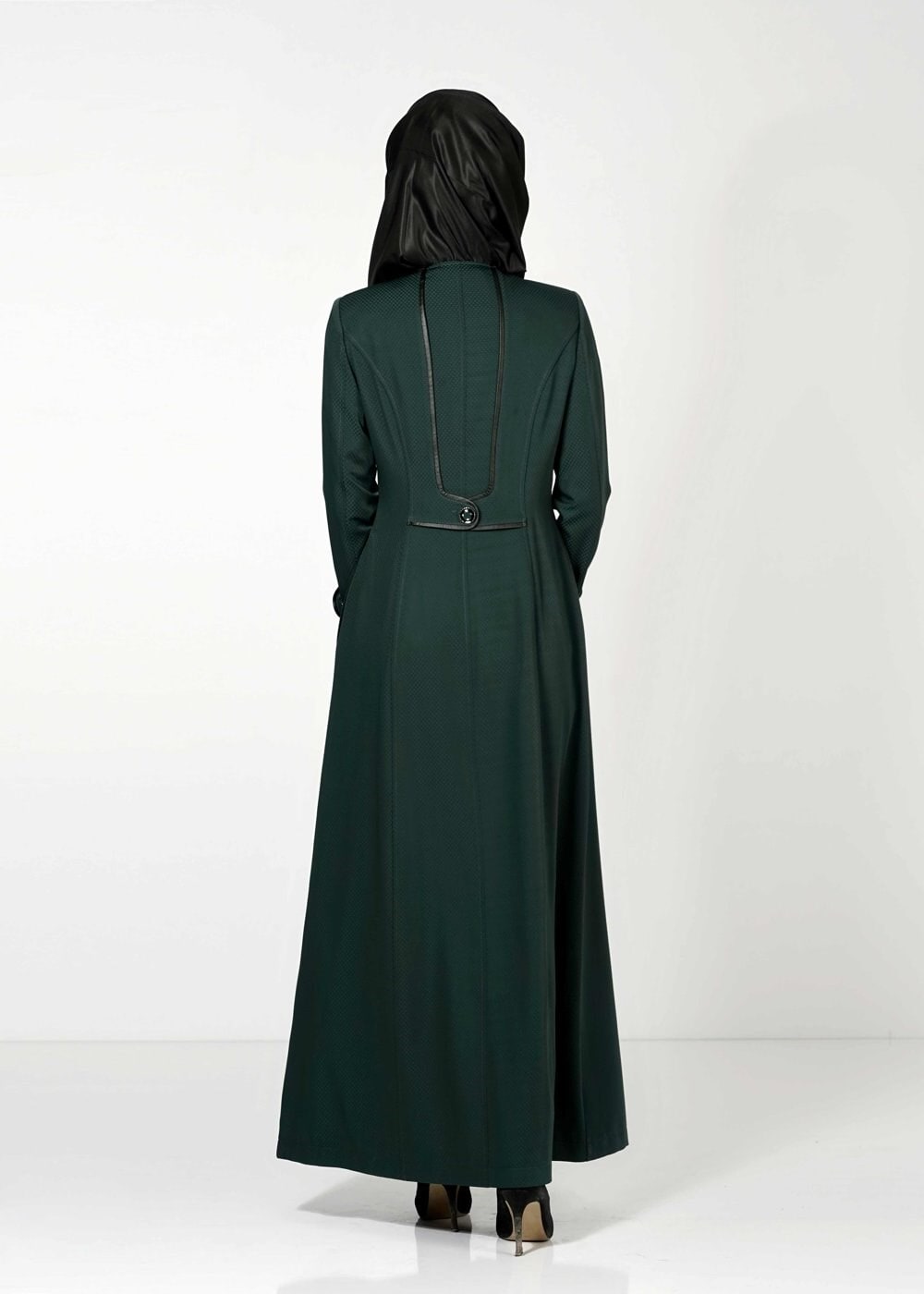 Tesettür giyim YEŞİL FERMUARLI DÜĞME DETAYLI PARDESÜ 1619 