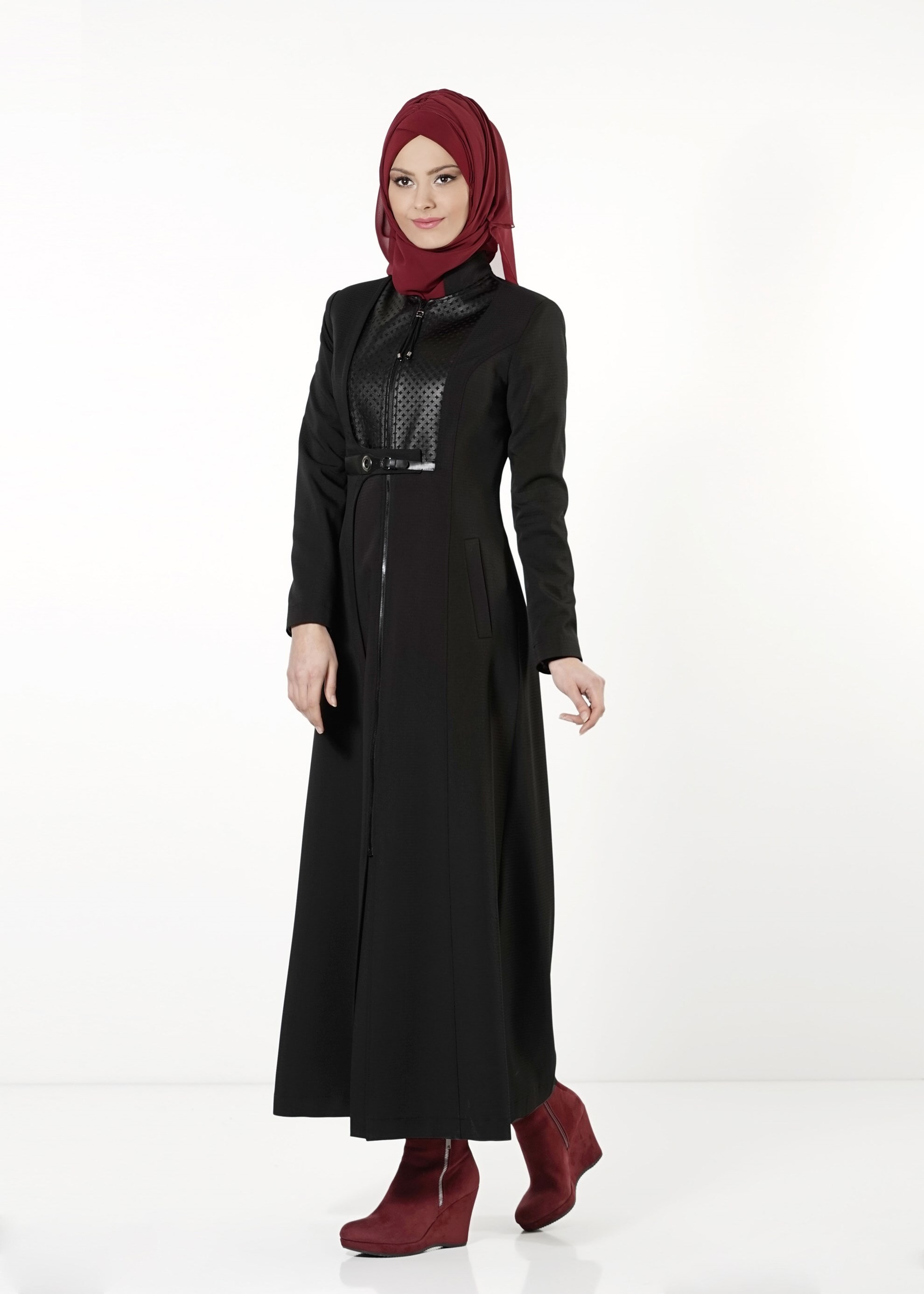 Tesettür giyim SİYAH FERMUARLI PARDESÜ 1629 