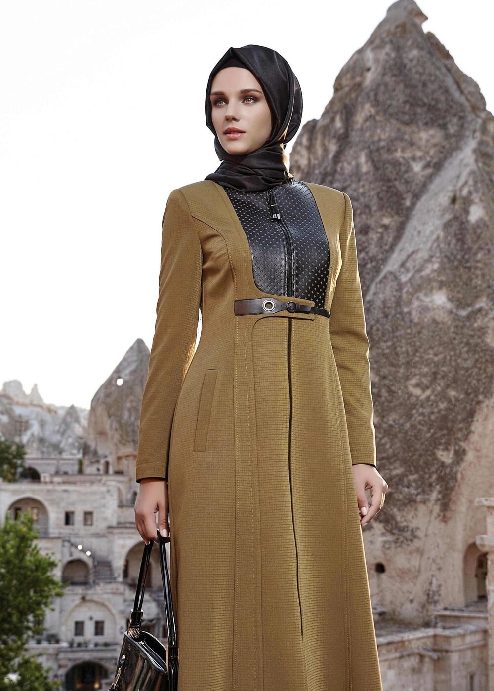 Tesettür giyim KAHVE FERMUARLI PARDESÜ 1629 