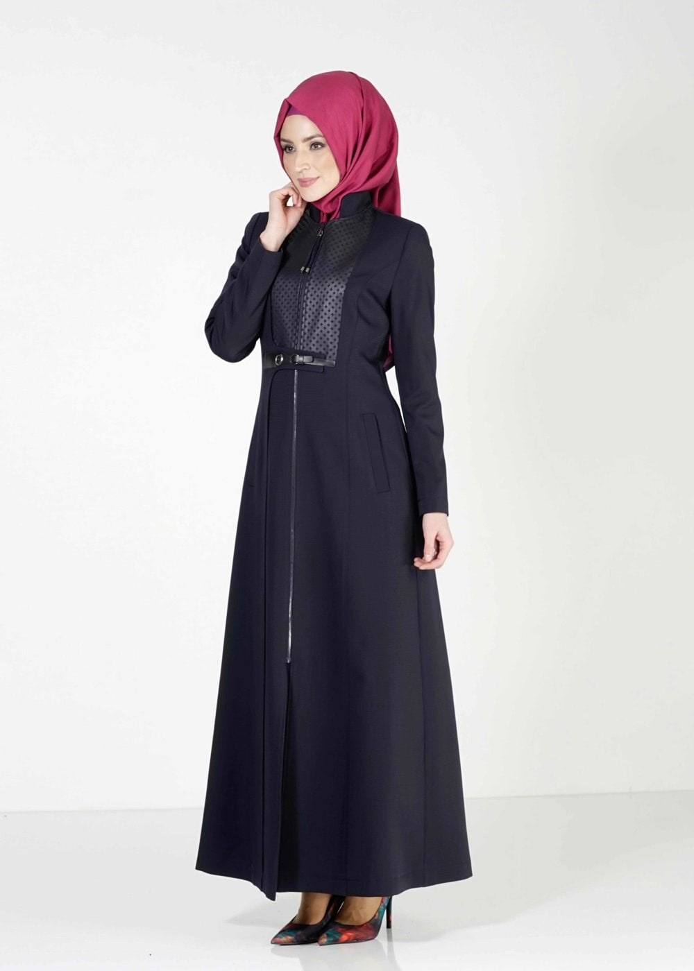 Tesettür giyim LACİVERT FERMUARLI PARDESÜ 1629 