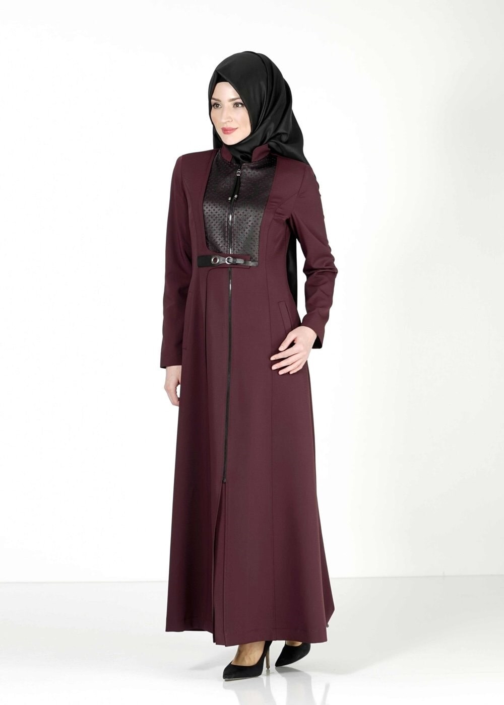 Tesettür giyim BORDO FERMUARLI PARDESÜ 1629 