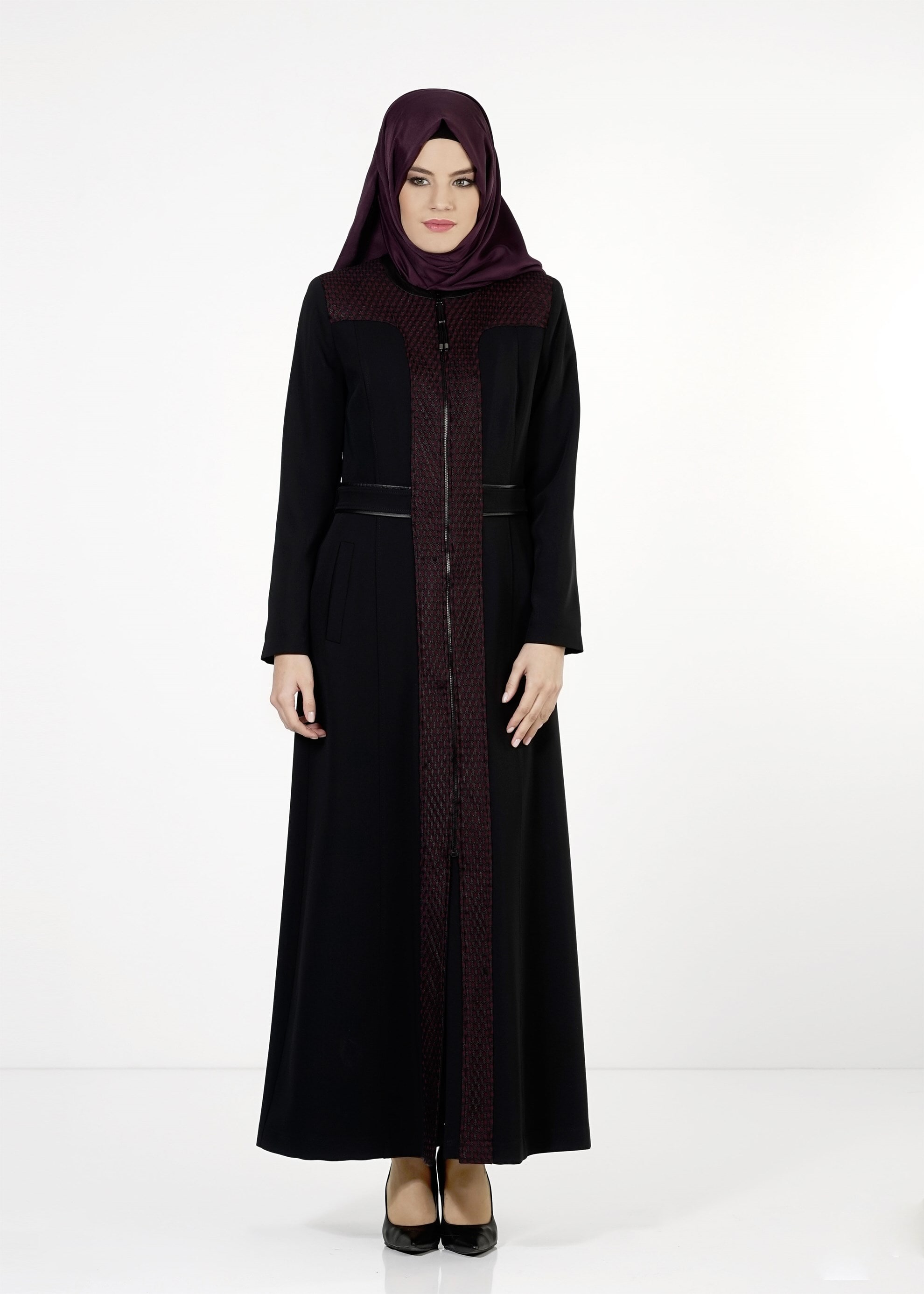 Tesettür giyim SİYAH FERMUARLI PARDESÜ 1630 