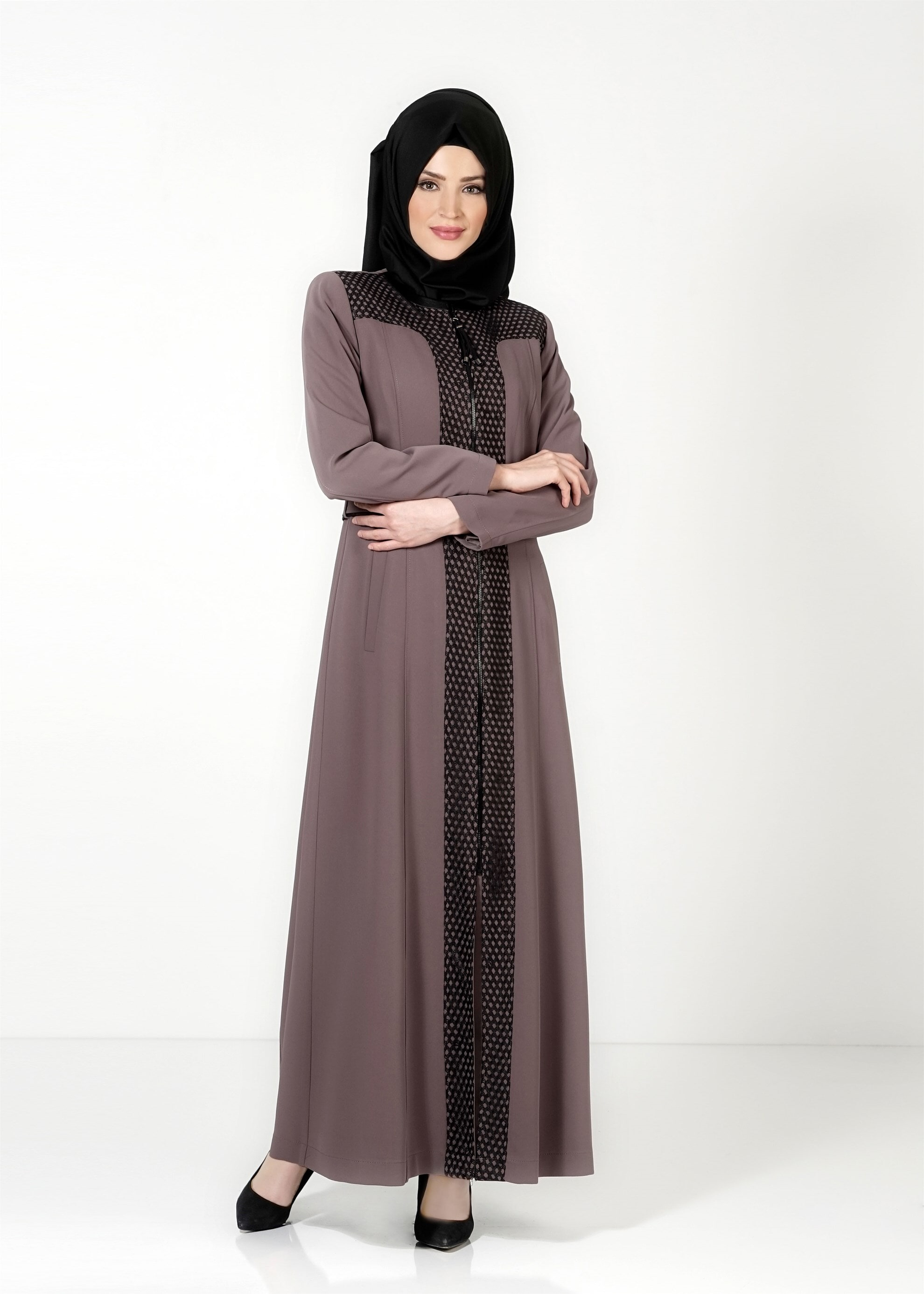 Tesettür giyim VİZON FERMUARLI PARDESÜ 1630 