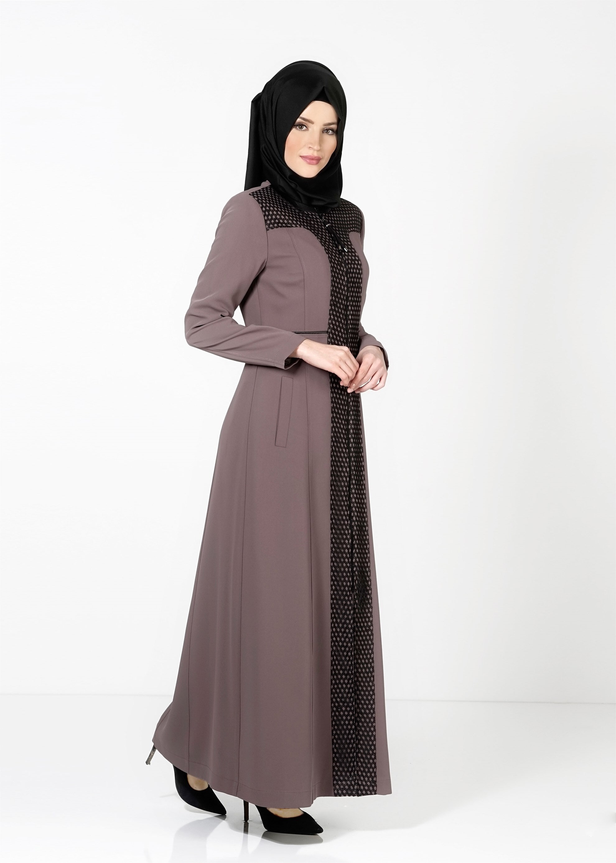 Tesettür giyim VİZON FERMUARLI PARDESÜ 1630 