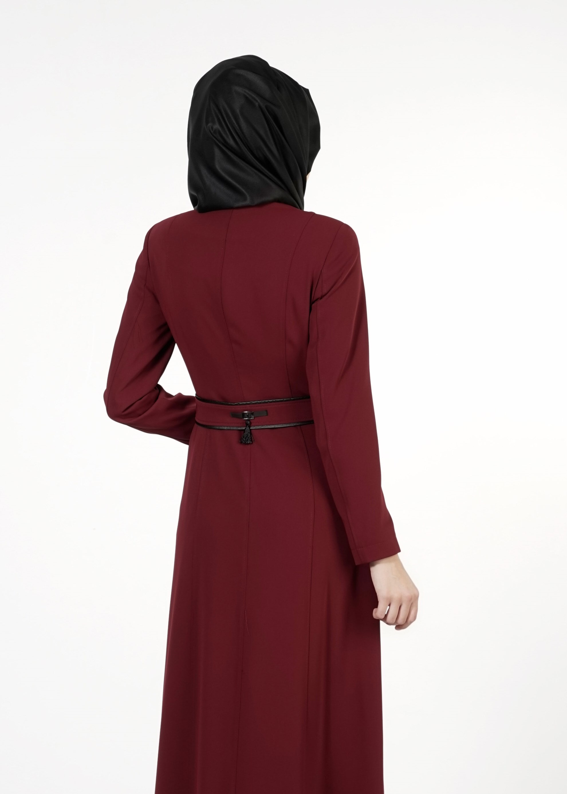 Tesettür giyim BORDO FERMUARLI PARDESÜ 1630 