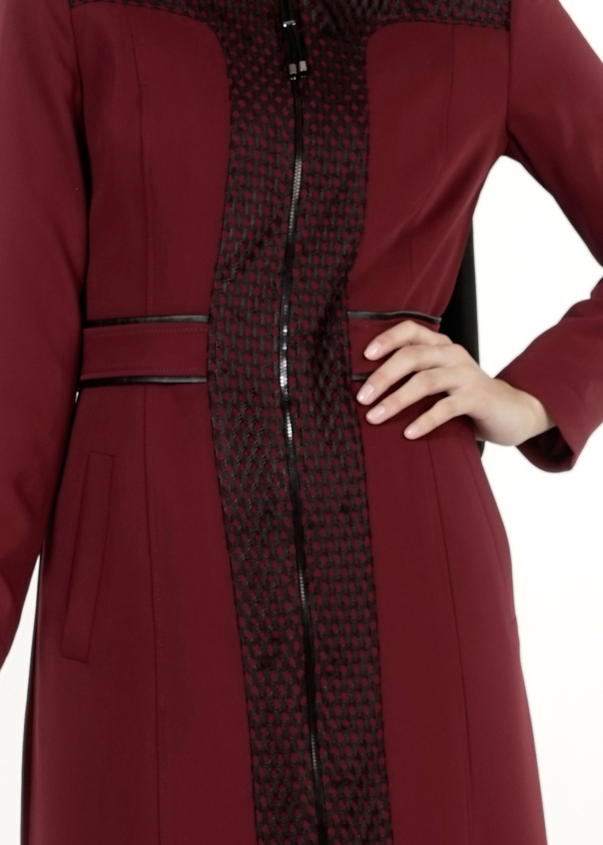 Tesettür giyim BORDO FERMUARLI PARDESÜ 1630 