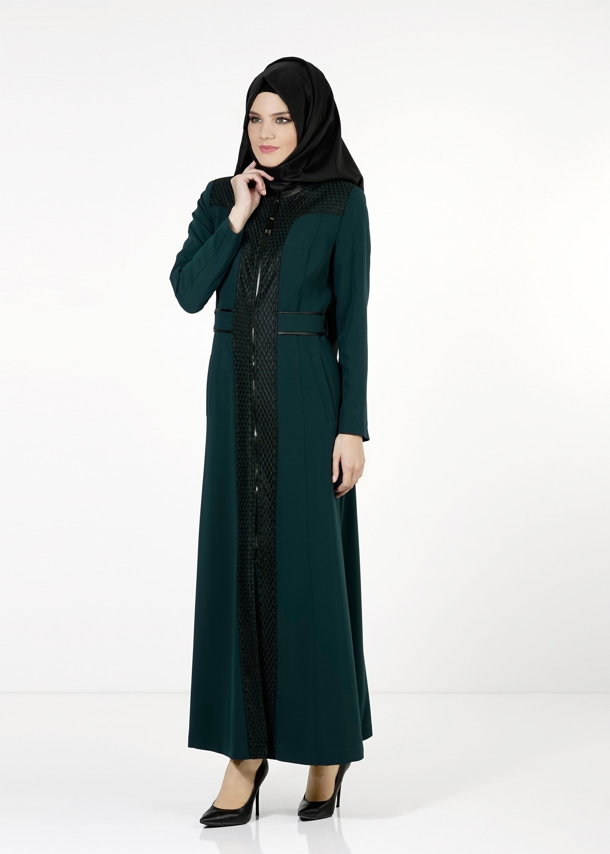 Tesettür giyim YEŞİL FERMUARLI PARDESÜ 1630 