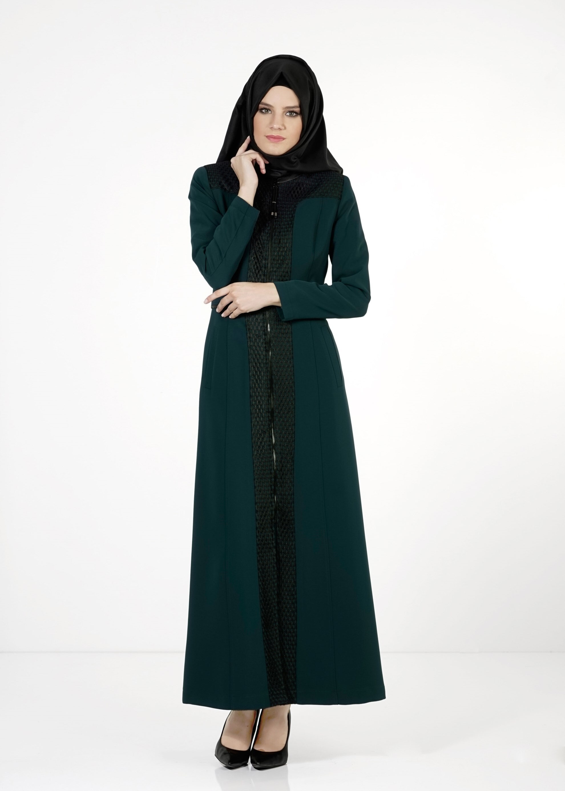 Tesettür giyim YEŞİL FERMUARLI PARDESÜ 1630 