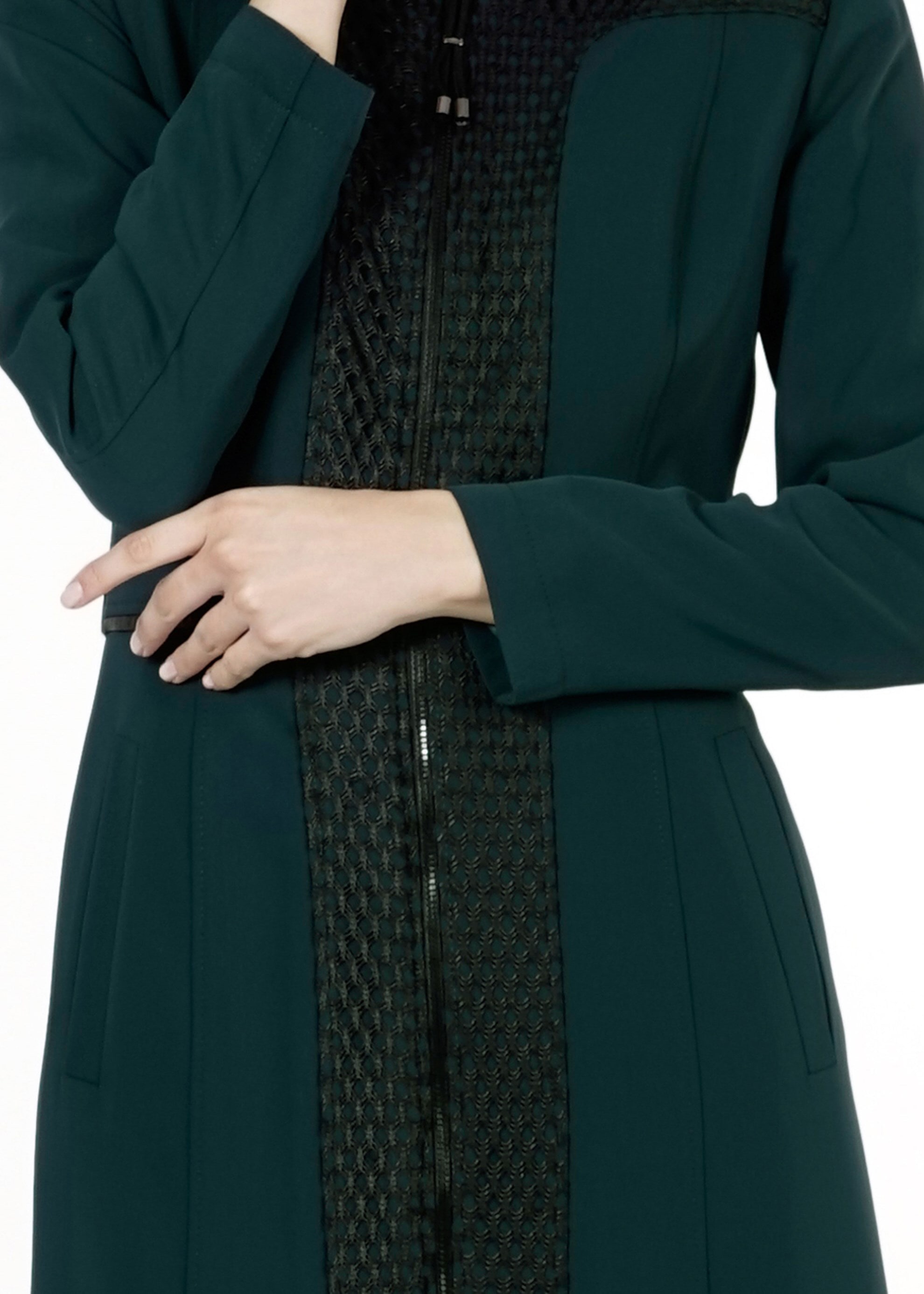 Tesettür giyim YEŞİL FERMUARLI PARDESÜ 1630 