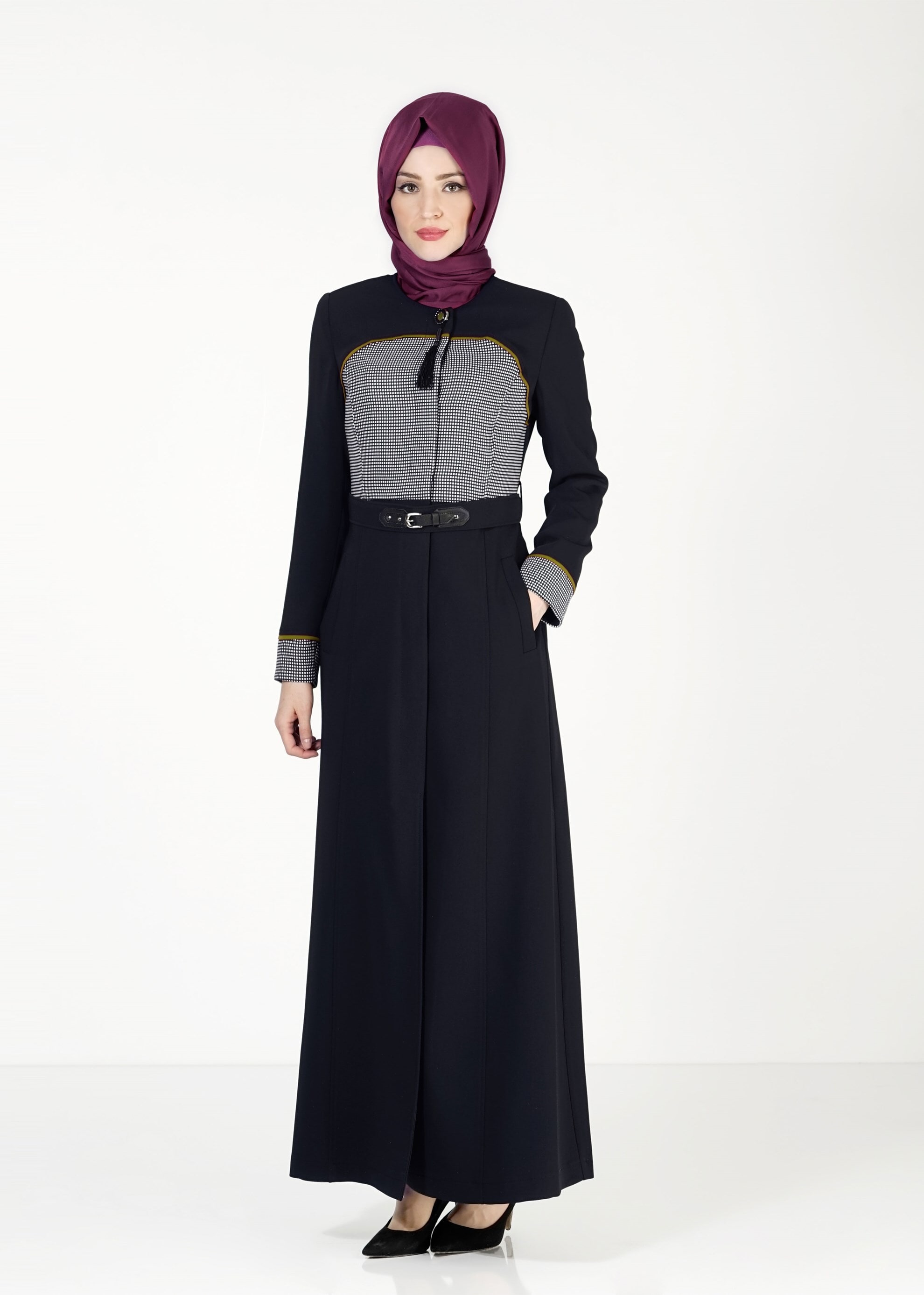 Tesettür giyim LACİVERT PÖTİKARE DESEN PARDESÜ 1631 