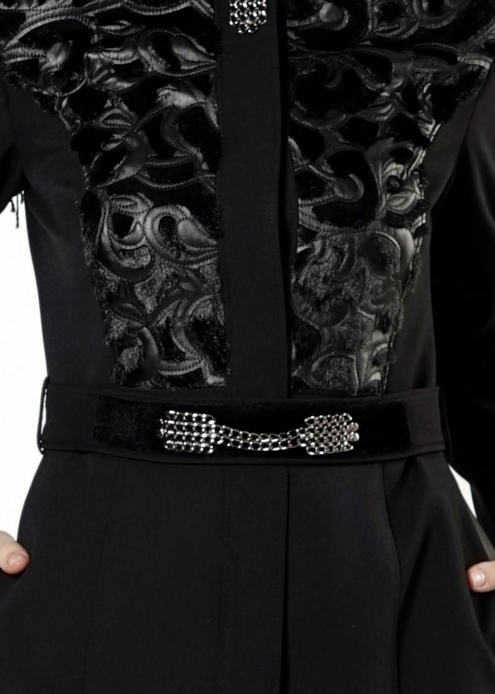 Tesettür giyim SİYAH DESENLİ PARDESÜ 1638 