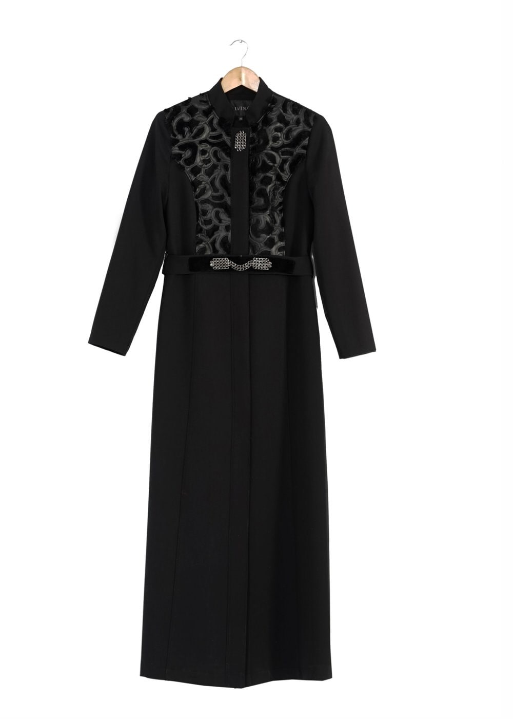 Tesettür giyim SİYAH DESENLİ PARDESÜ 1638 