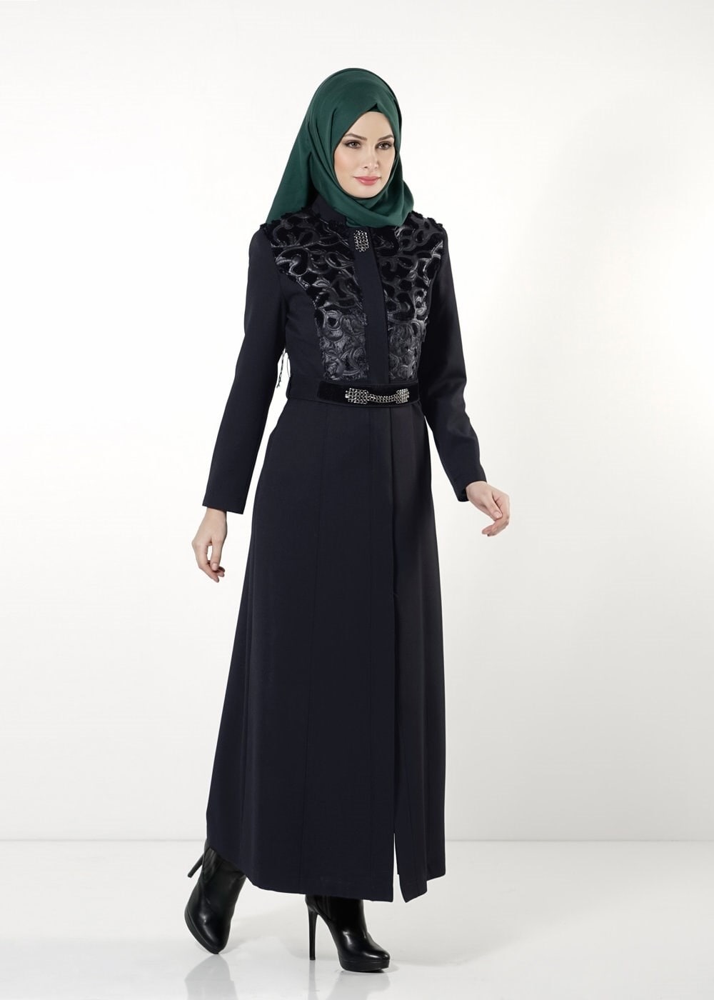 Tesettür giyim LACİVERT DESENLİ PARDESÜ 1638 