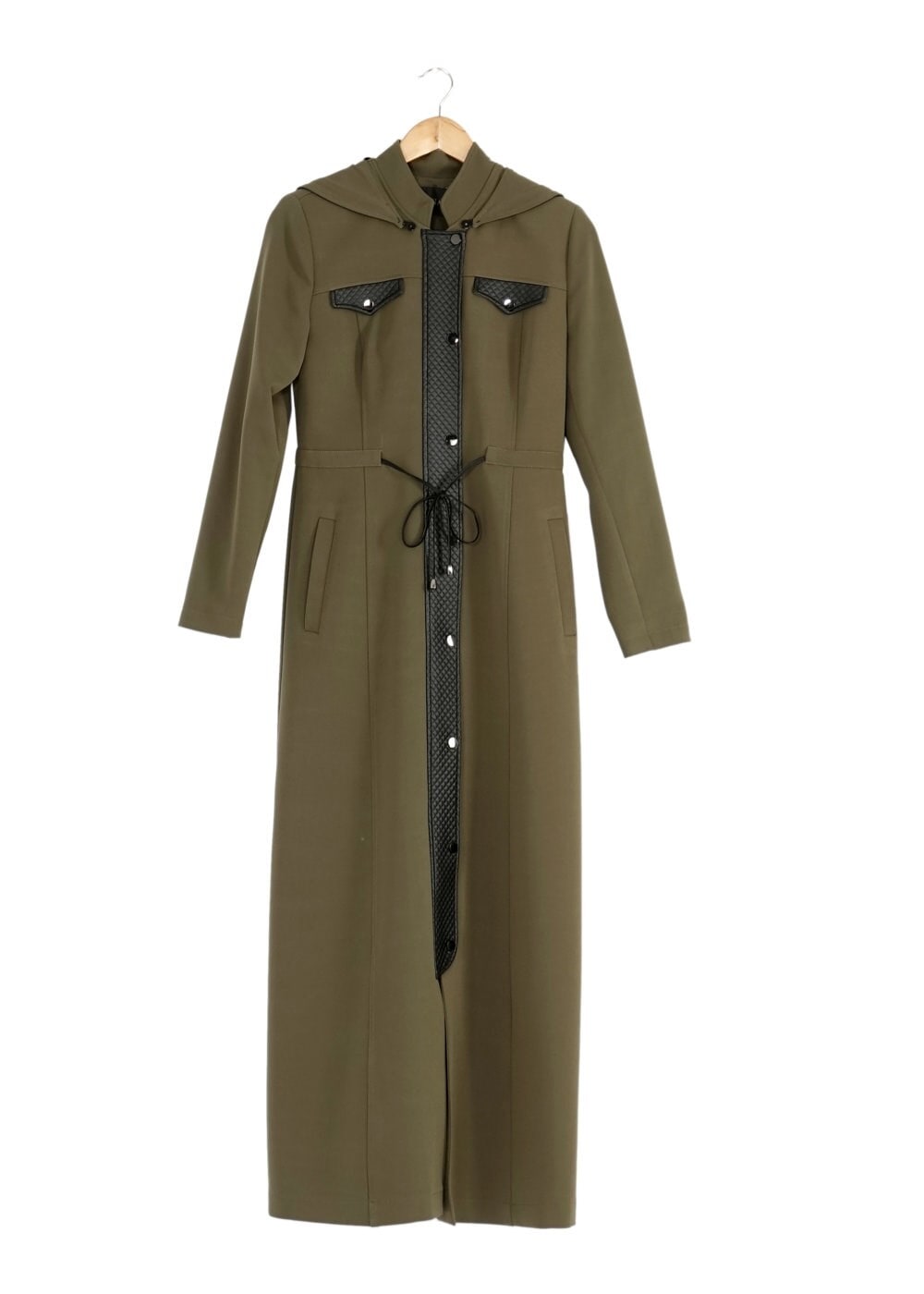 Tesettür giyim HAKİ DERİ DETAYLI PARDESÜ 1650 