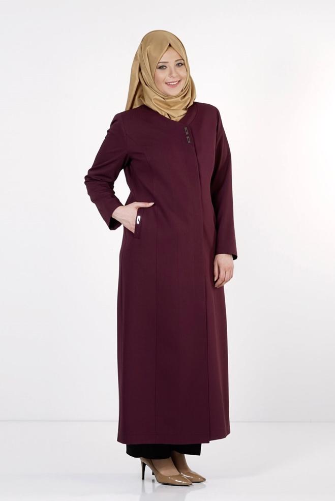 Vêtements hijab PRUNE PARDESSUS AGRAFE À DEVANT 1653  - ALVİNA