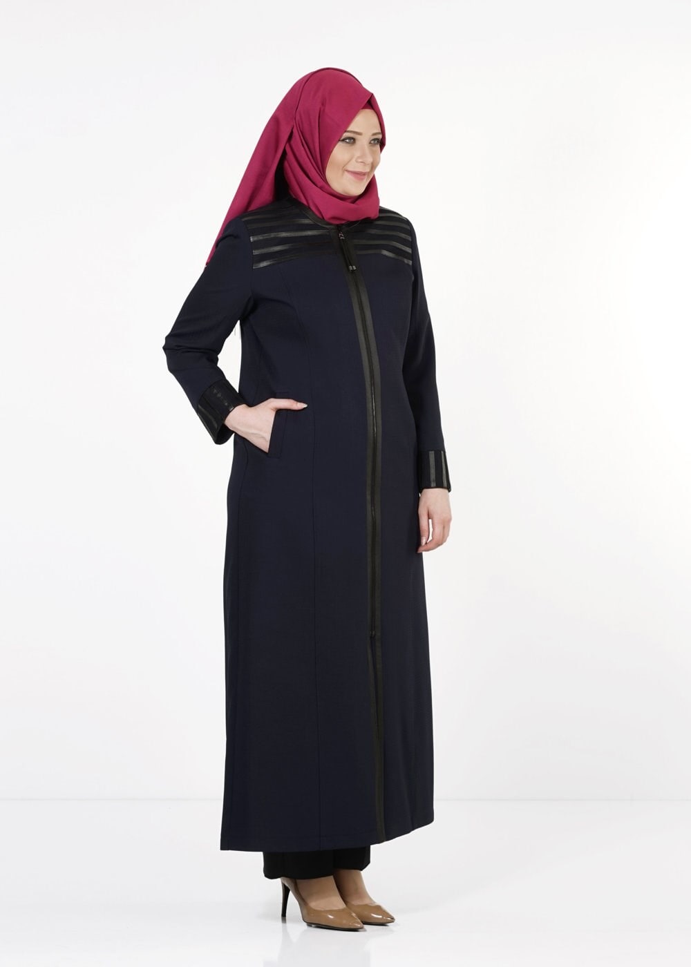 Hijab clothing NAVY BLUE ZIPPED TOPCOAT 1655 