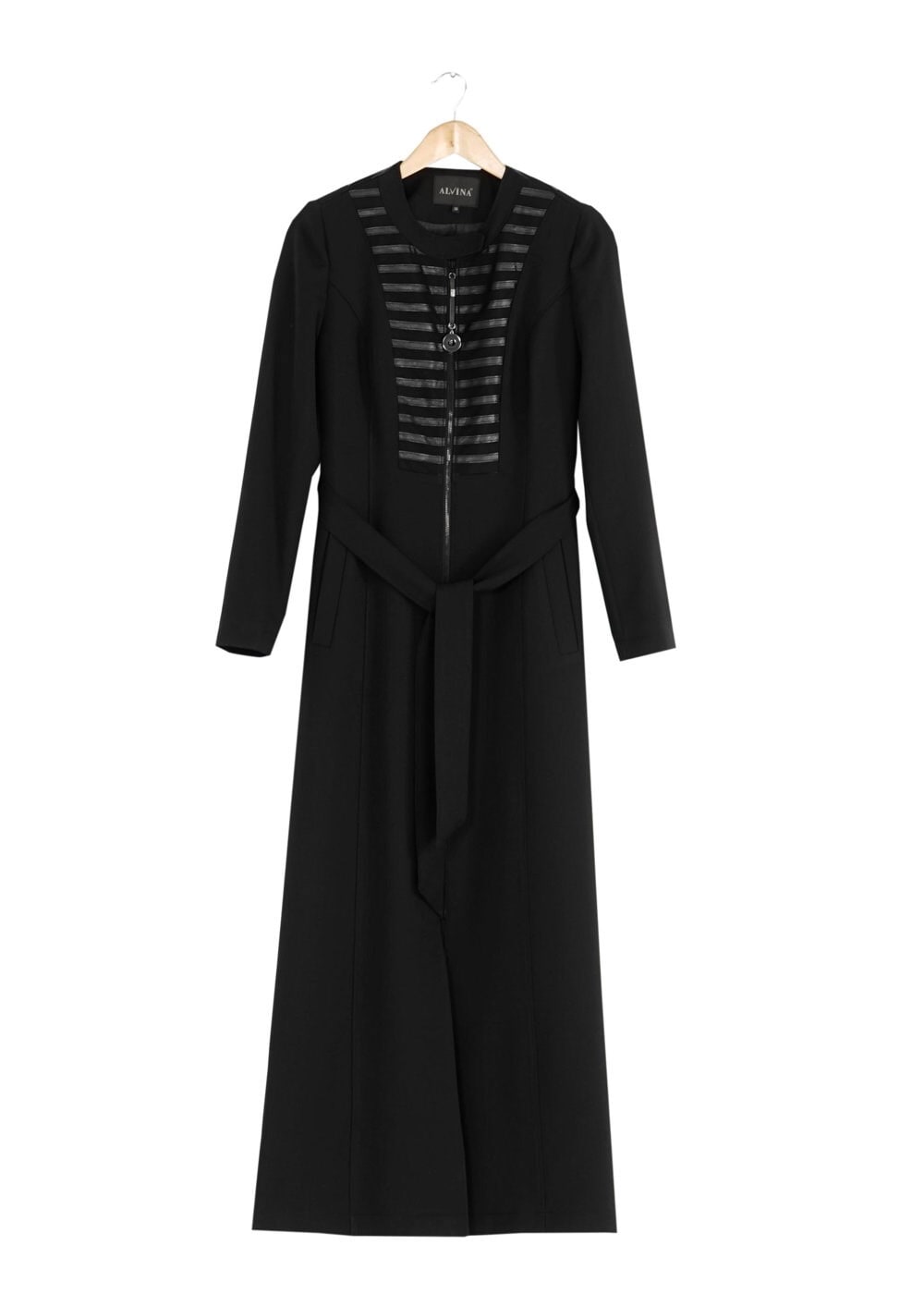 Tesettür giyim SİYAH KUŞAKLI FERMUARLI PARDESÜ 1658 