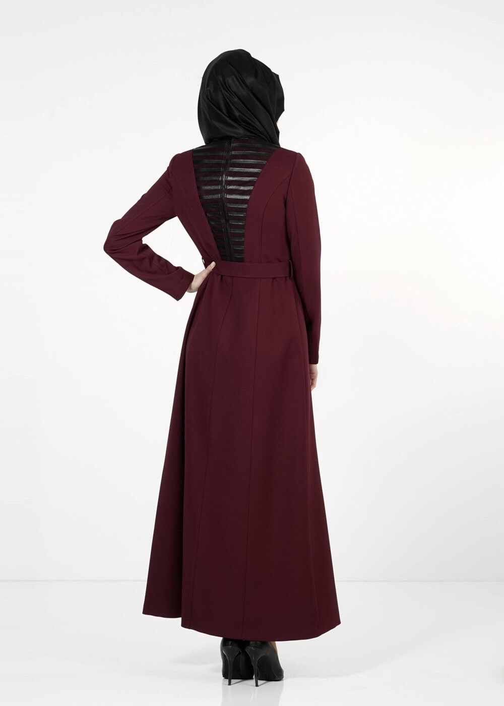 Tesettür giyim MÜRDÜM KUŞAKLI FERMUARLI PARDESÜ 1658 
